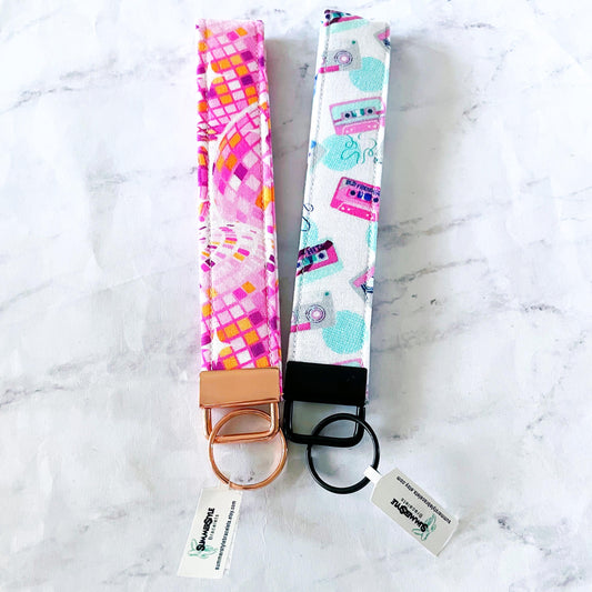 Neon Cassette Key Fob Wristlet, 6.5in Wristlet Lanyard, Keychain Wristlet, Handmade Lanyard, SummerStyle Bracelets