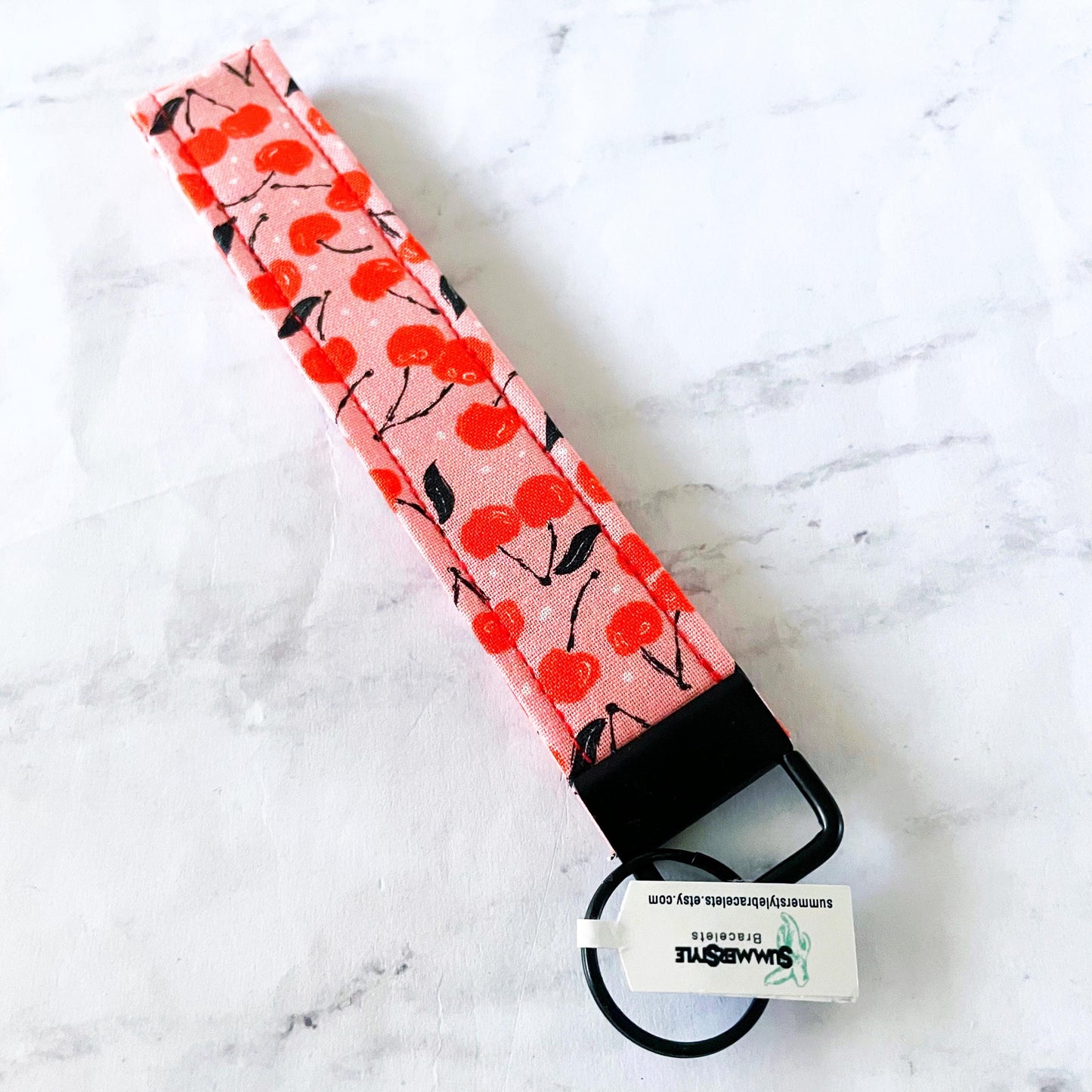 Charming Cherries Key Fob Wristlet, 6.5in Wristlet Lanyard, Keychain Wristlet, Handmade Lanyard, SummerStyle Bracelets