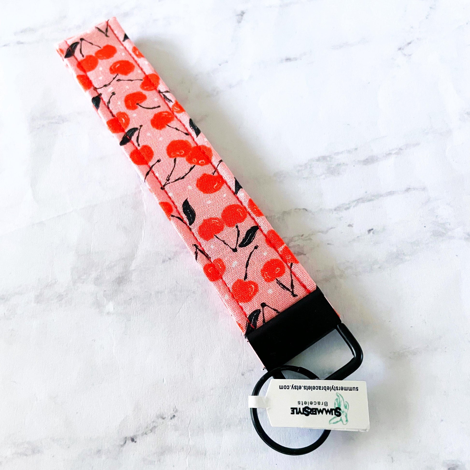 Charming Cherries Key Fob Wristlet, 6.5in Wristlet Lanyard, Keychain Wristlet, Handmade Lanyard, SummerStyle Bracelets