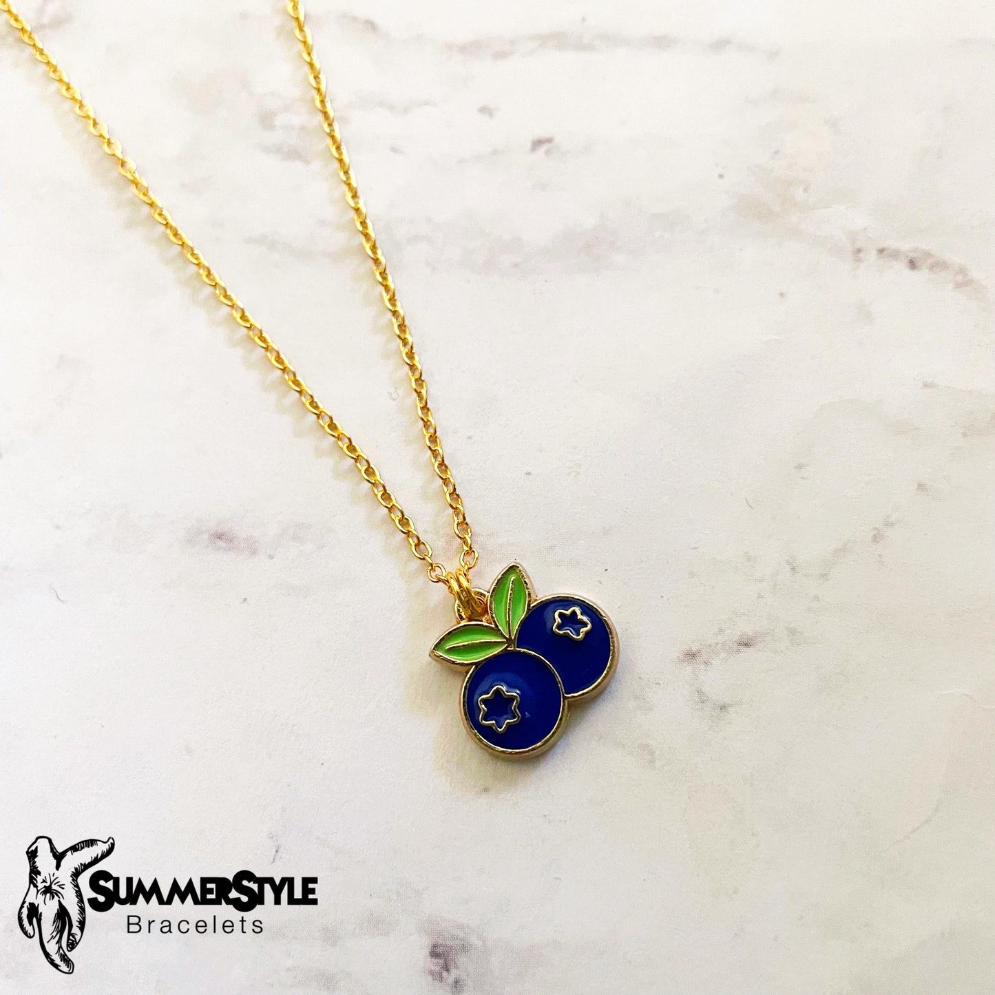 Blueberry Charm Necklace, Blueberry Jewelry, Gold Chain Necklace, SummerStyle Bracelets