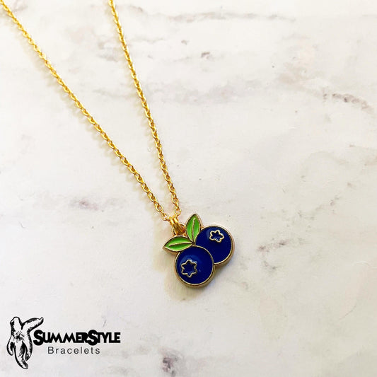Blueberry Charm Necklace, Blueberry Jewelry, Gold Chain Necklace, SummerStyle Bracelets