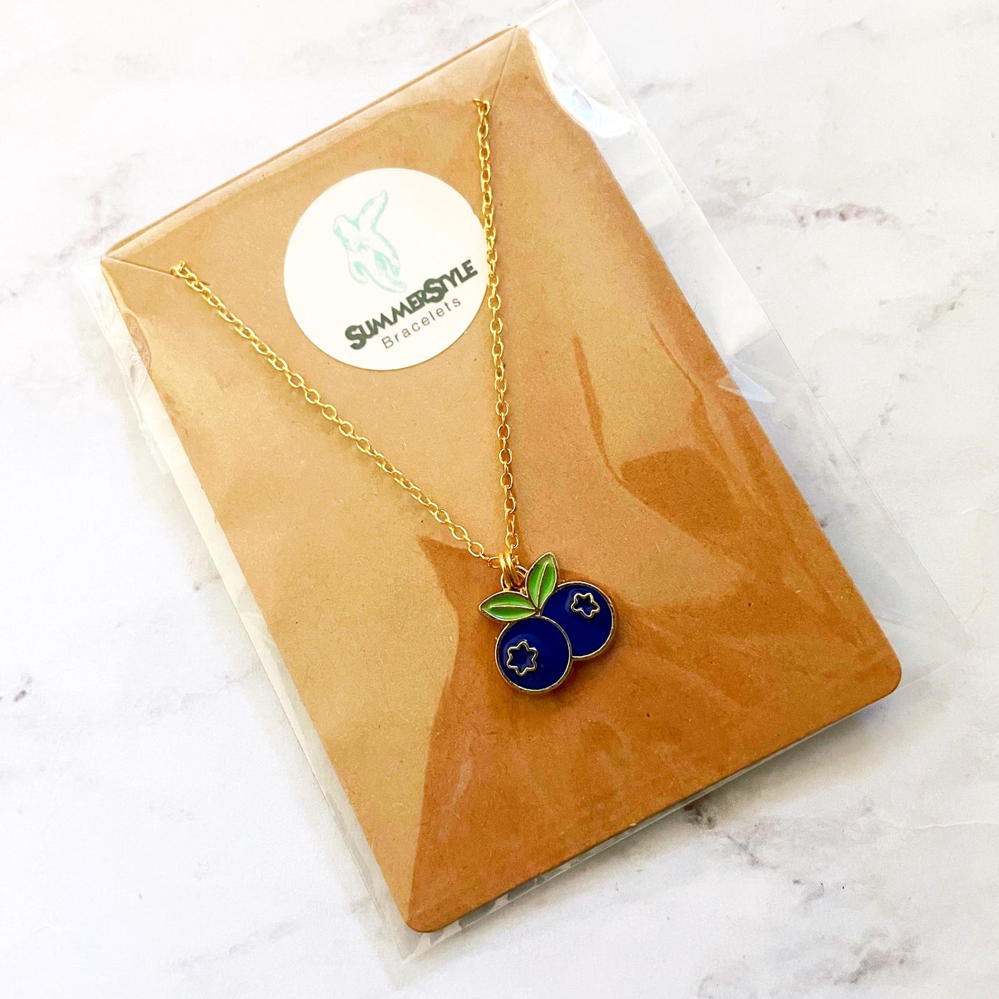 Blueberry Charm Necklace, Blueberry Jewelry, Gold Chain Necklace, SummerStyle Bracelets
