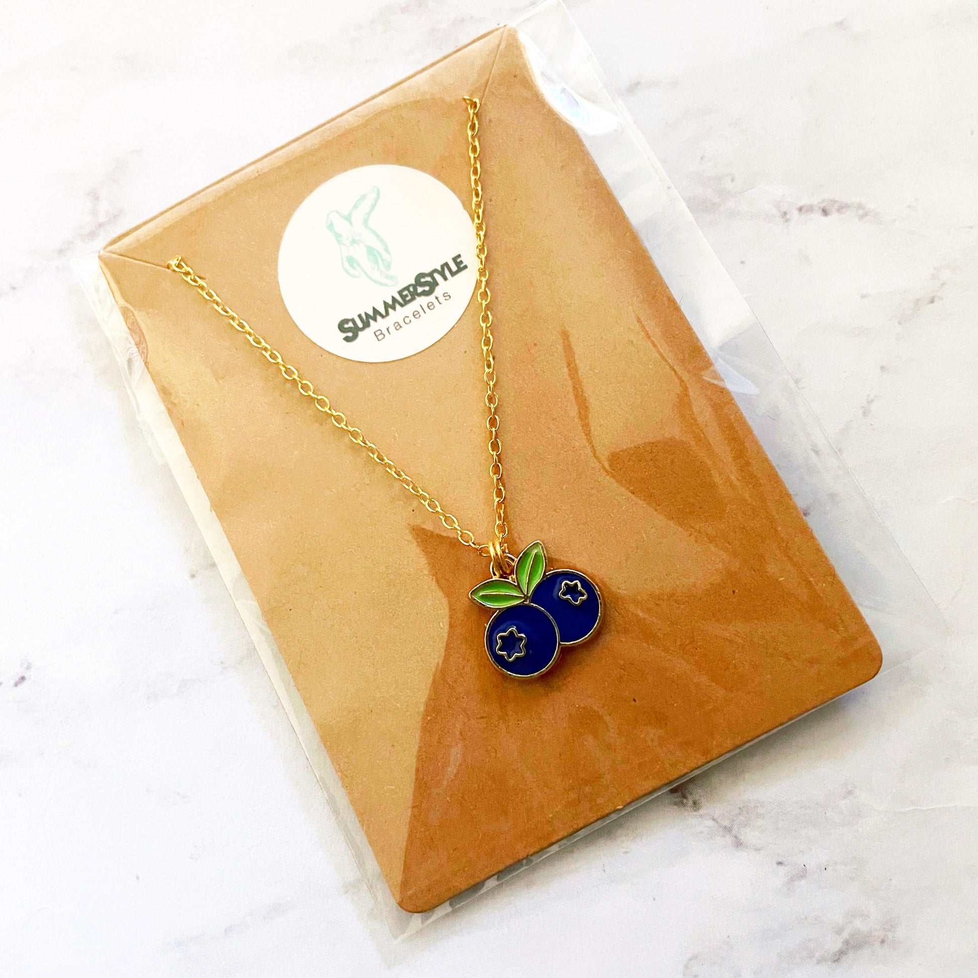 Blueberry Charm Necklace, Blueberry Jewelry, Gold Chain Necklace, SummerStyle Bracelets