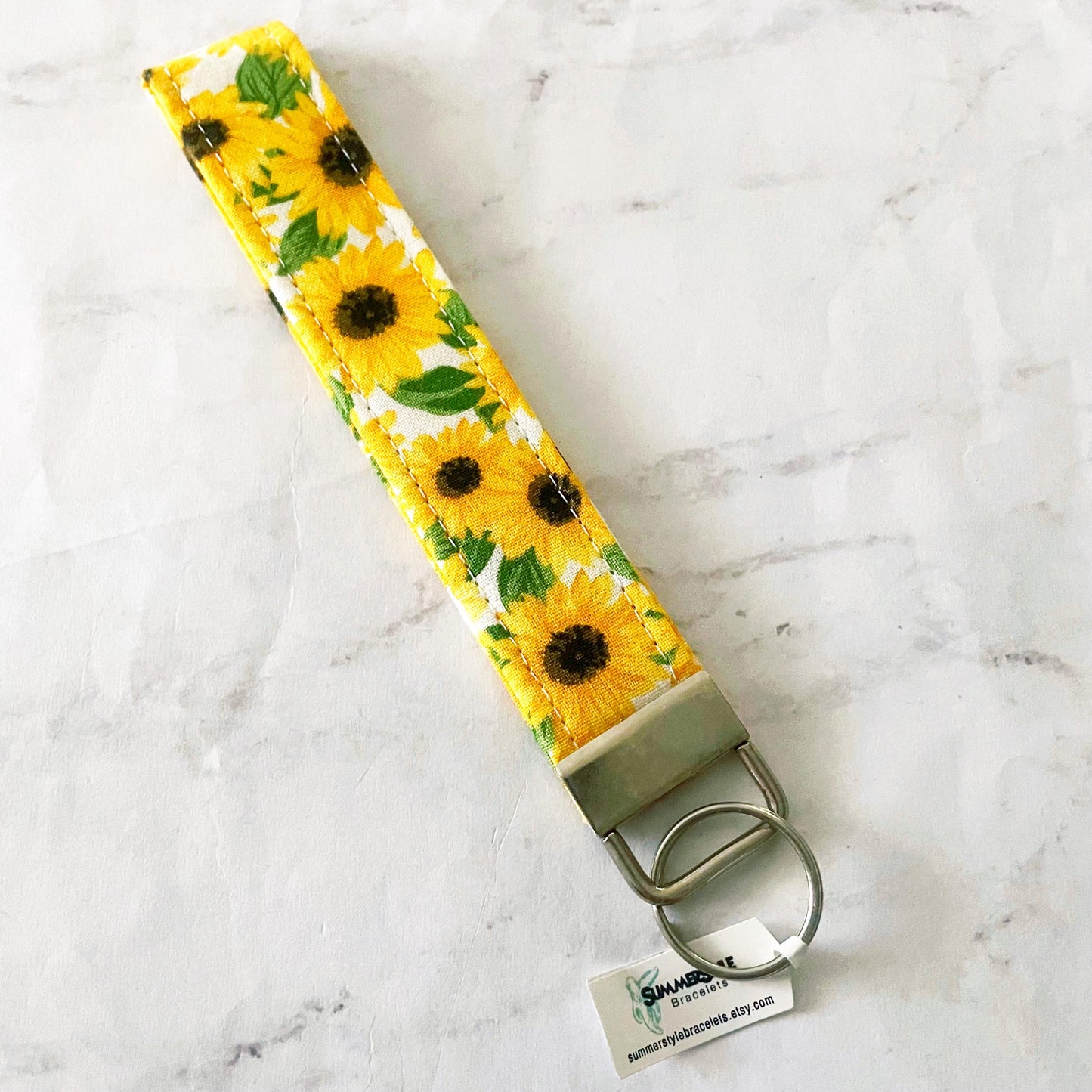 Golden Sunflower Key Fob Wristlet, 6.5in Wristlet Lanyard, Keychain Wristlet, Handmade Lanyard, SummerStyle Bracelets