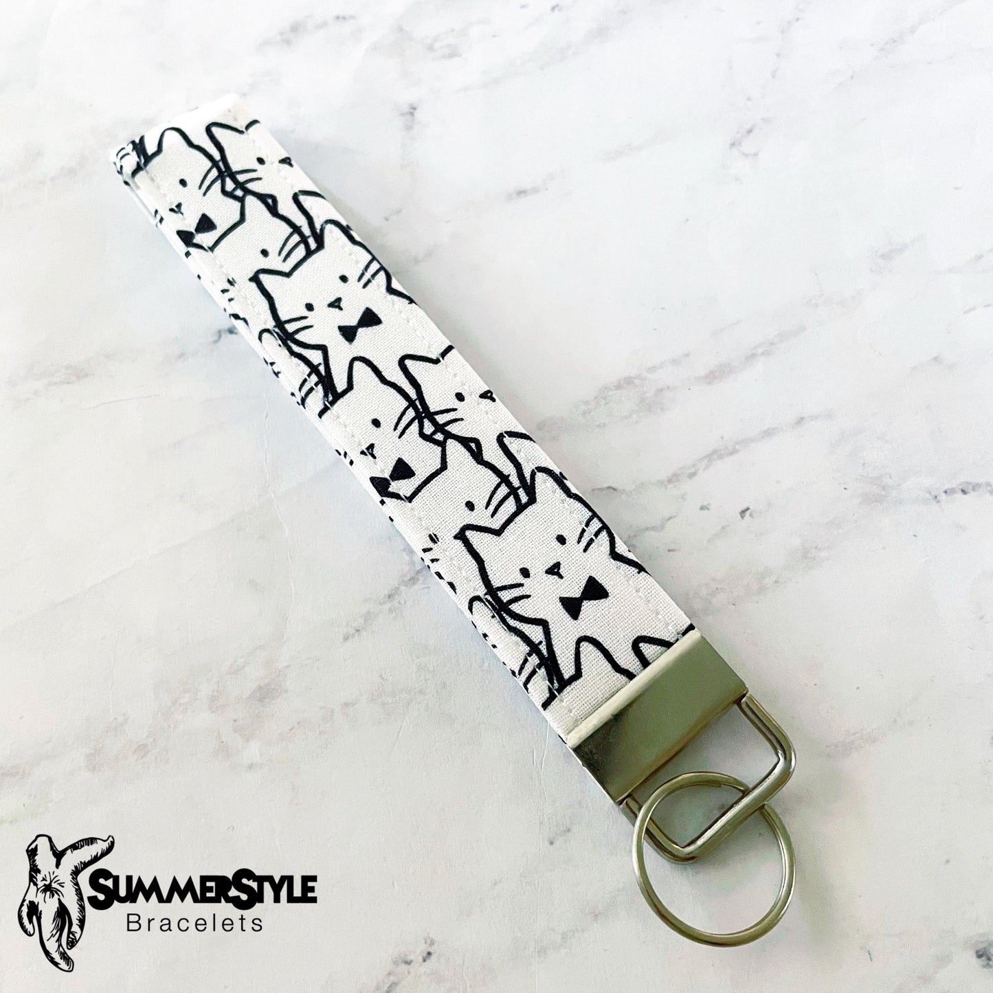 Black Cat Key Fob Wristlet, 6.5in Wristlet Lanyard, Keychain Wristlet, Handmade Lanyard, SummerStyle Bracelets
