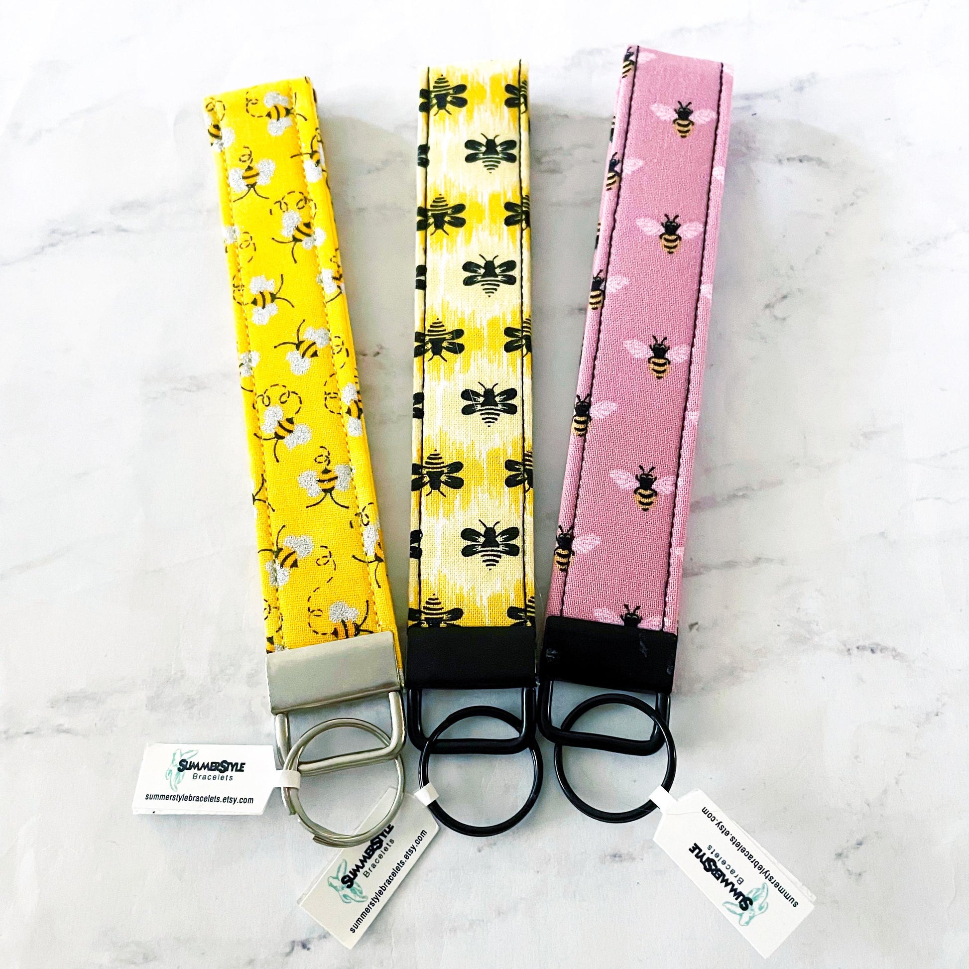 Black Bee Key Fob Wristlet, 6.5in Wristlet Lanyard, Keychain Wristlet, Handmade Lanyard, SummerStyle Bracelets