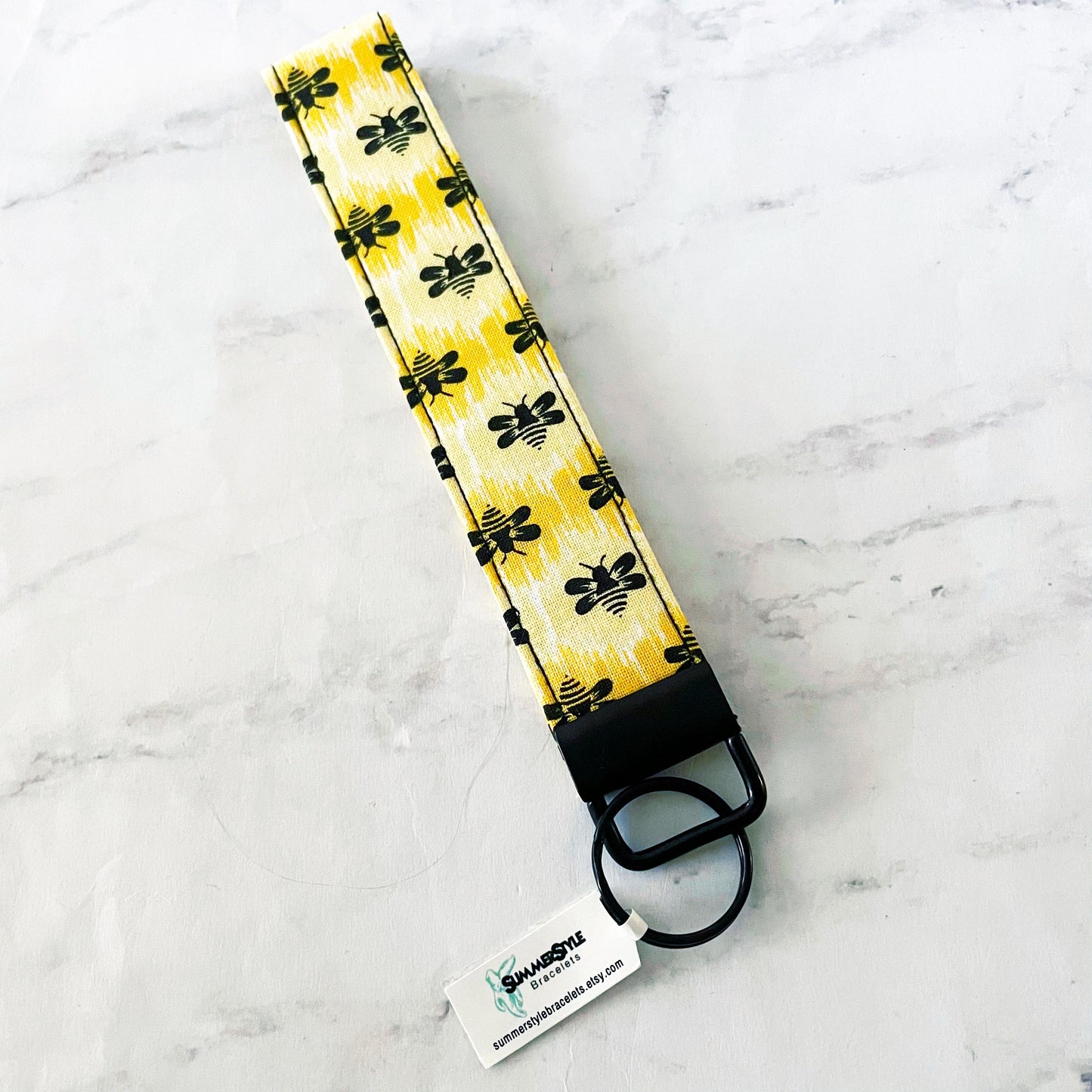 Black Bee Key Fob Wristlet, 6.5in Wristlet Lanyard, Keychain Wristlet, Handmade Lanyard, SummerStyle Bracelets