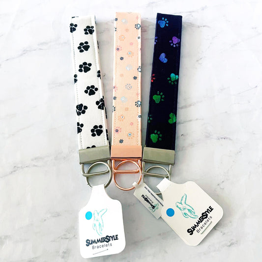 Paw Print Key Fob Wristlet, 6.5in Wristlet Lanyard, Keychain Wristlet, Handmade Lanyard, SummerStyle Bracelets