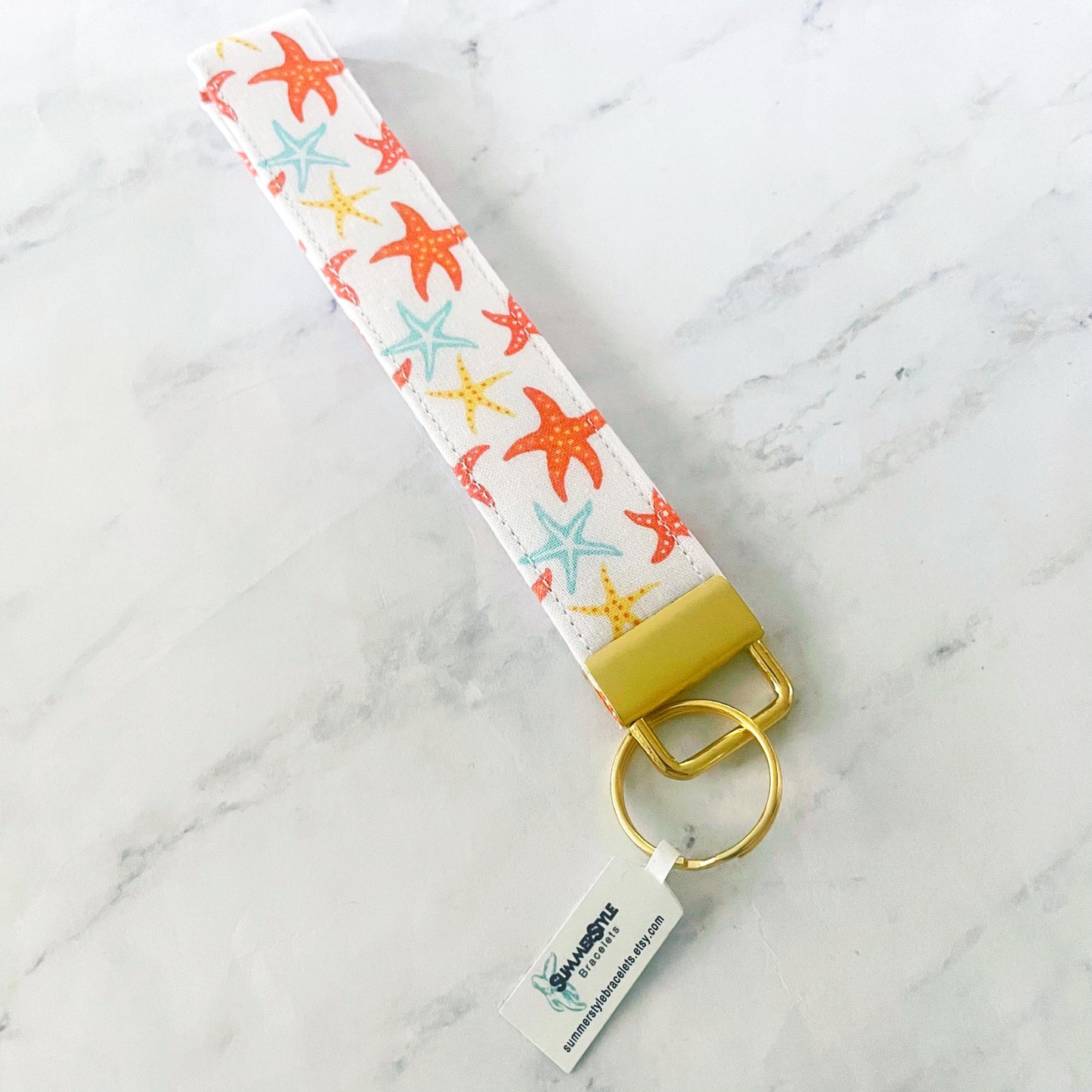 Watercolor Seashell Key Fob Wristlet, 6.5in Wristlet Lanyard, Keychain Wristlet, Handmade Lanyard, SummerStyle Bracelets
