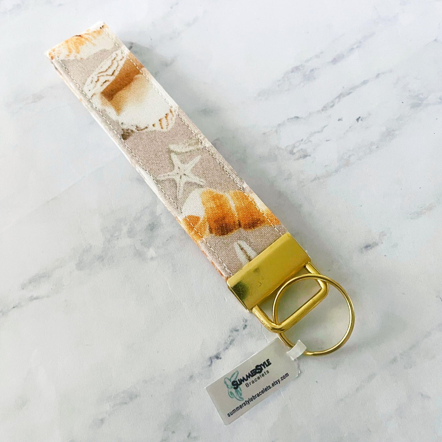 Watercolor Seashell Key Fob Wristlet, 6.5in Wristlet Lanyard, Keychain Wristlet, Handmade Lanyard, SummerStyle Bracelets