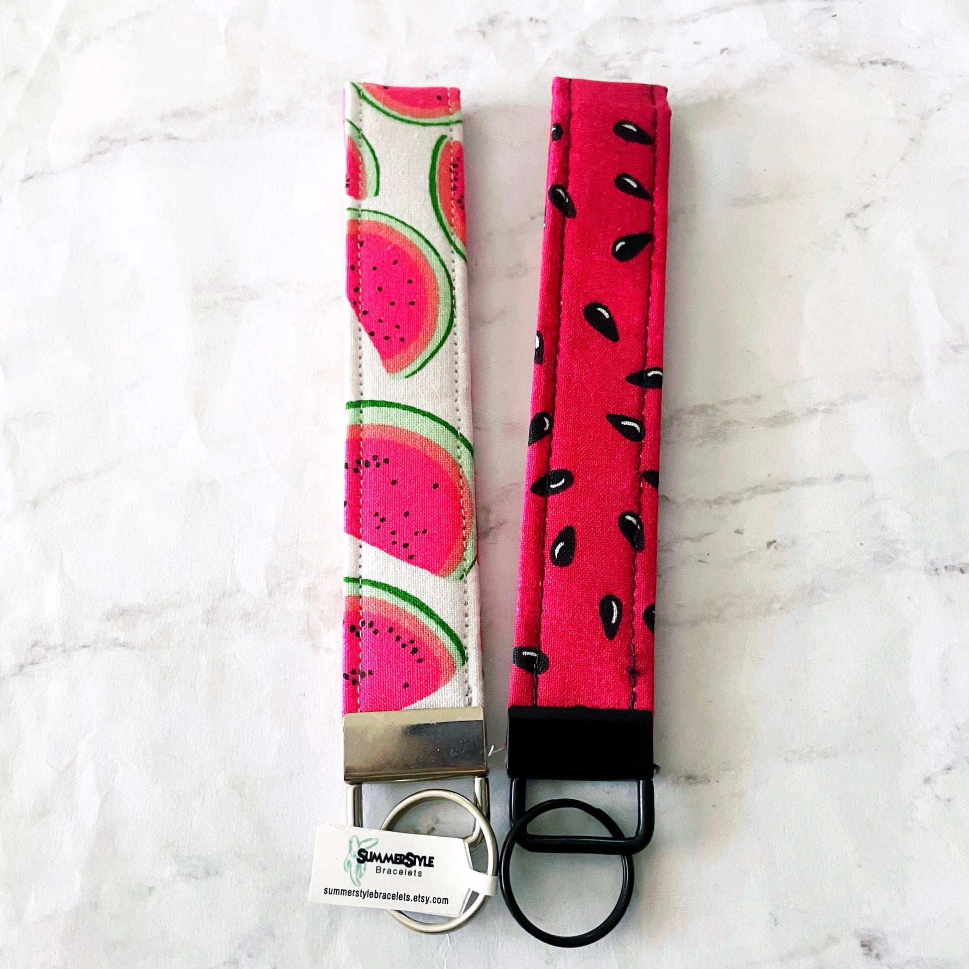 Watermelon Seeds Key Fob Wristlet, 6.5in Wristlet Lanyard, Keychain Wristlet, Handmade Lanyard, SummerStyle Bracelets