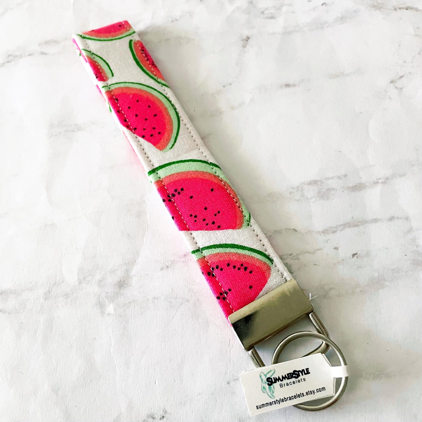Watermelon Seeds Key Fob Wristlet, 6.5in Wristlet Lanyard, Keychain Wristlet, Handmade Lanyard, SummerStyle Bracelets