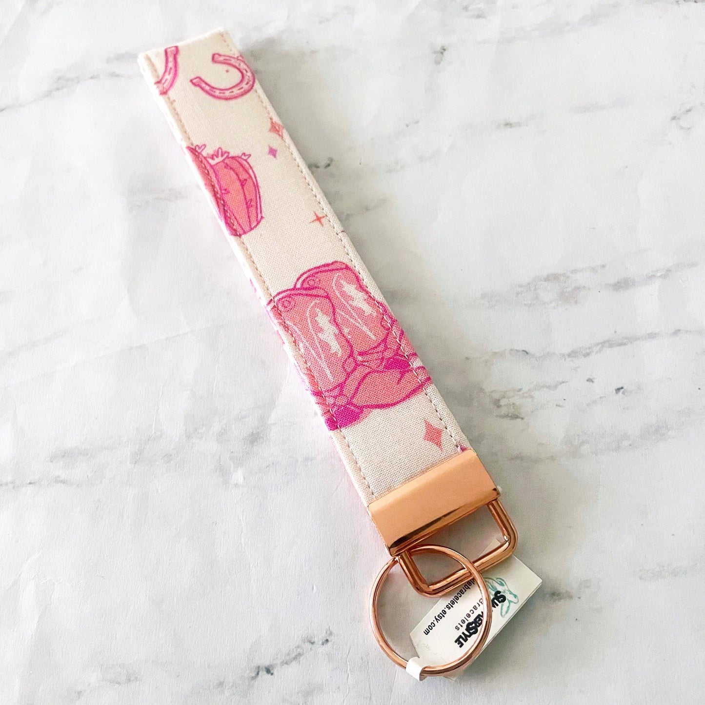 Pink Cowgirl Key Fob Wristlet, 6.5in Wristlet Lanyard, Keychain Wristlet, Handmade Lanyard, SummerStyle Bracelets