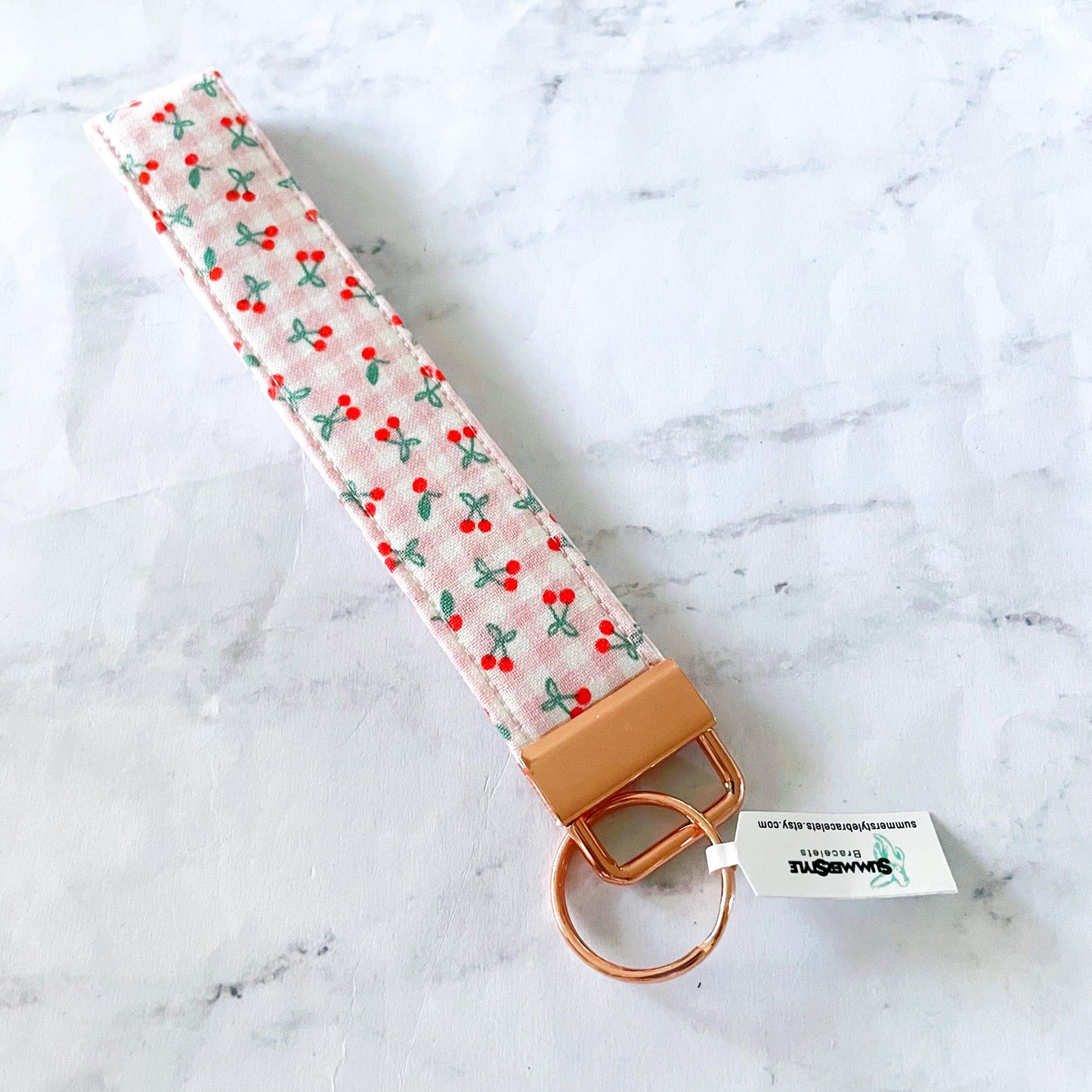 Charming Cherries Key Fob Wristlet, 6.5in Wristlet Lanyard, Keychain Wristlet, Handmade Lanyard, SummerStyle Bracelets