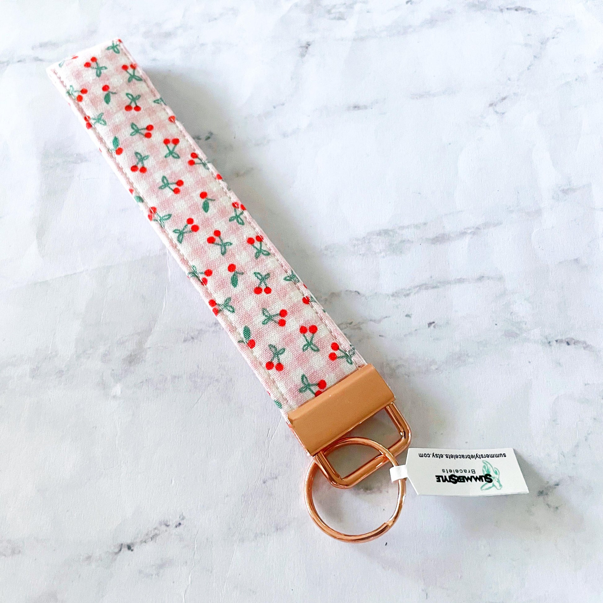 Charming Cherries Key Fob Wristlet, 6.5in Wristlet Lanyard, Keychain Wristlet, Handmade Lanyard, SummerStyle Bracelets