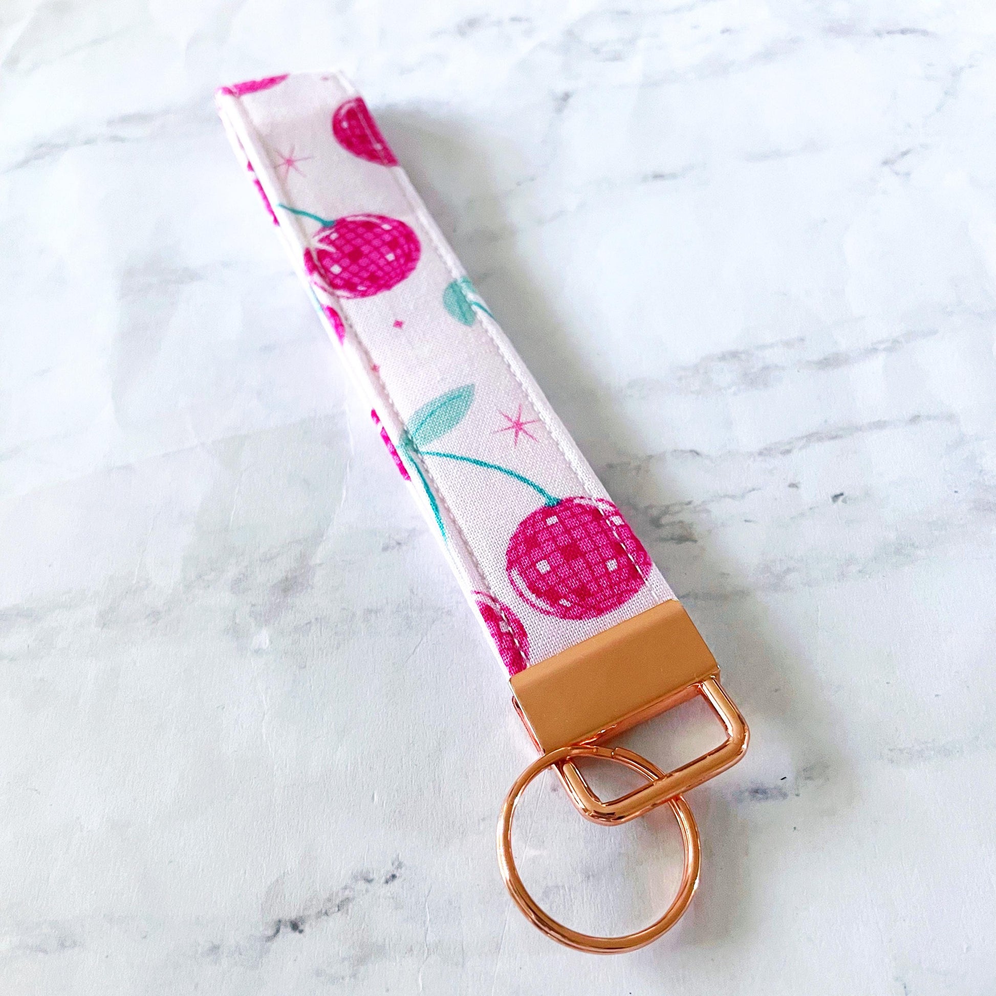 Charming Cherries Key Fob Wristlet, 6.5in Wristlet Lanyard, Keychain Wristlet, Handmade Lanyard, SummerStyle Bracelets