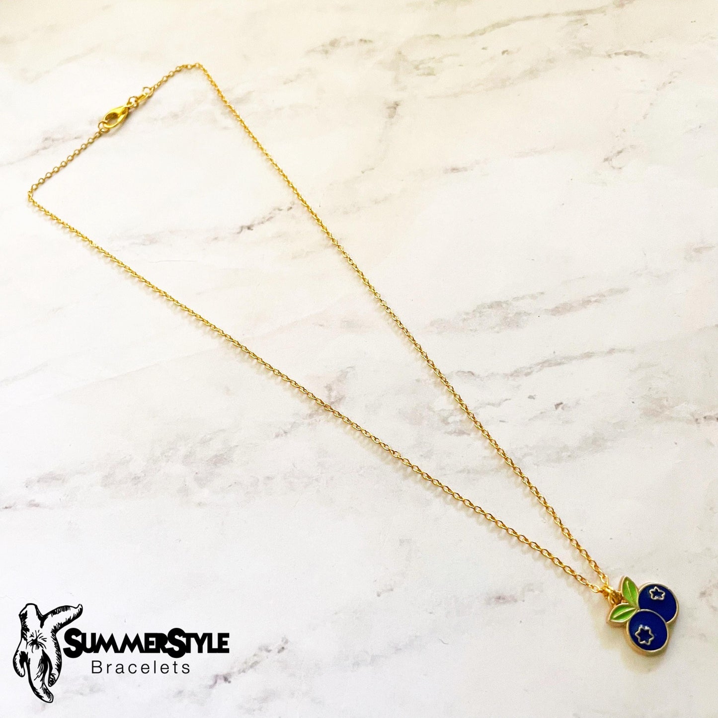 Blueberry Charm Necklace, Blueberry Jewelry, Gold Chain Necklace, SummerStyle Bracelets