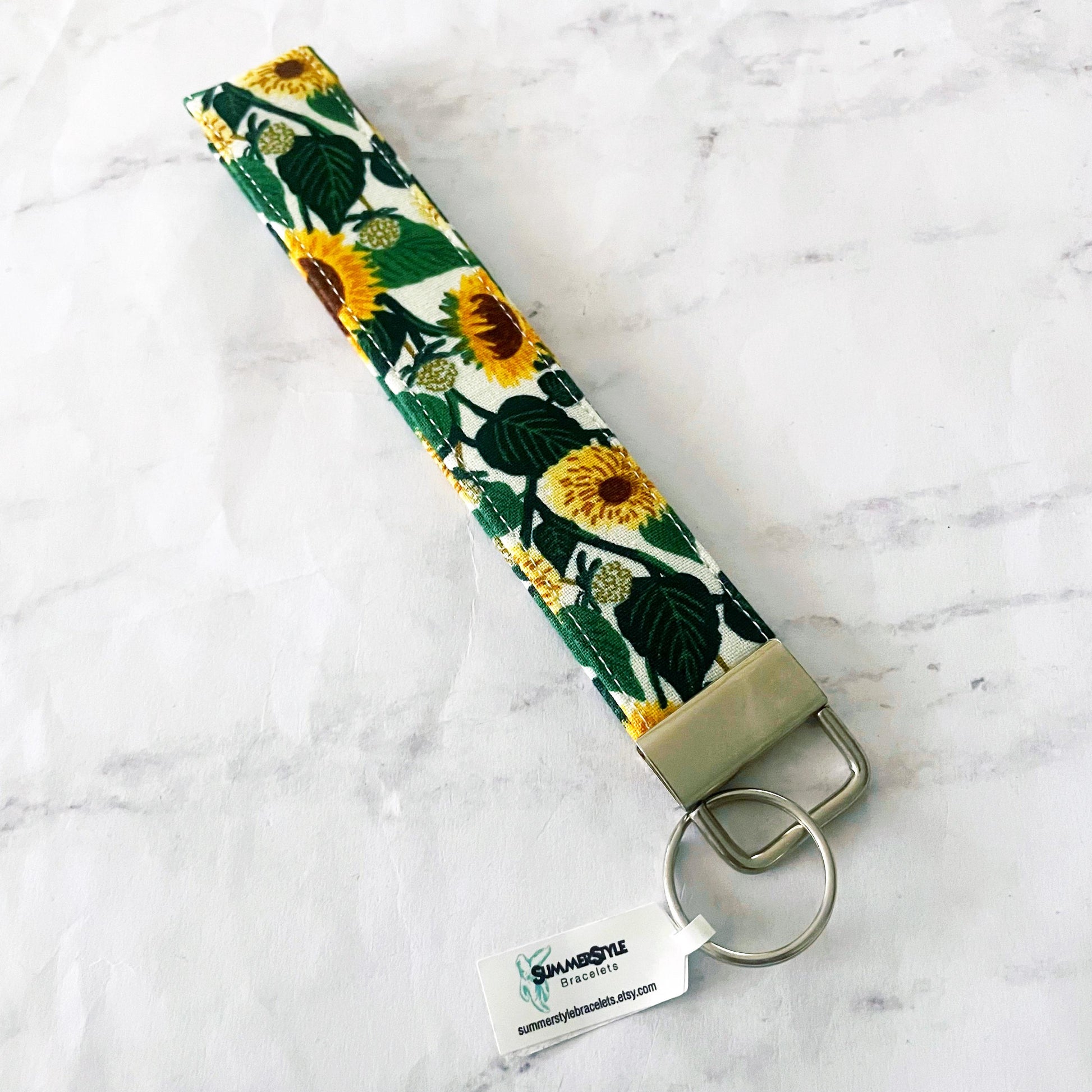 Golden Sunflower Key Fob Wristlet, 6.5in Wristlet Lanyard, Keychain Wristlet, Handmade Lanyard, SummerStyle Bracelets