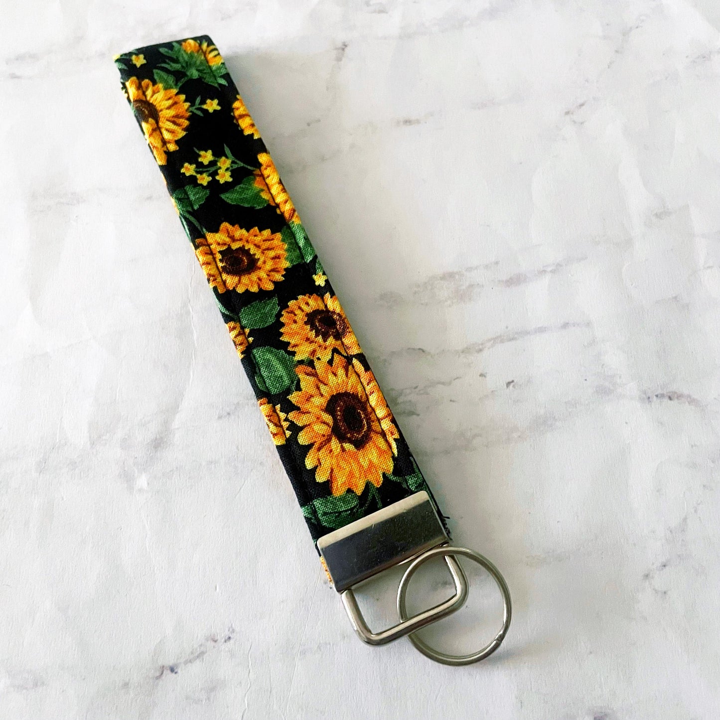 Golden Sunflower Key Fob Wristlet, 6.5in Wristlet Lanyard, Keychain Wristlet, Handmade Lanyard, SummerStyle Bracelets