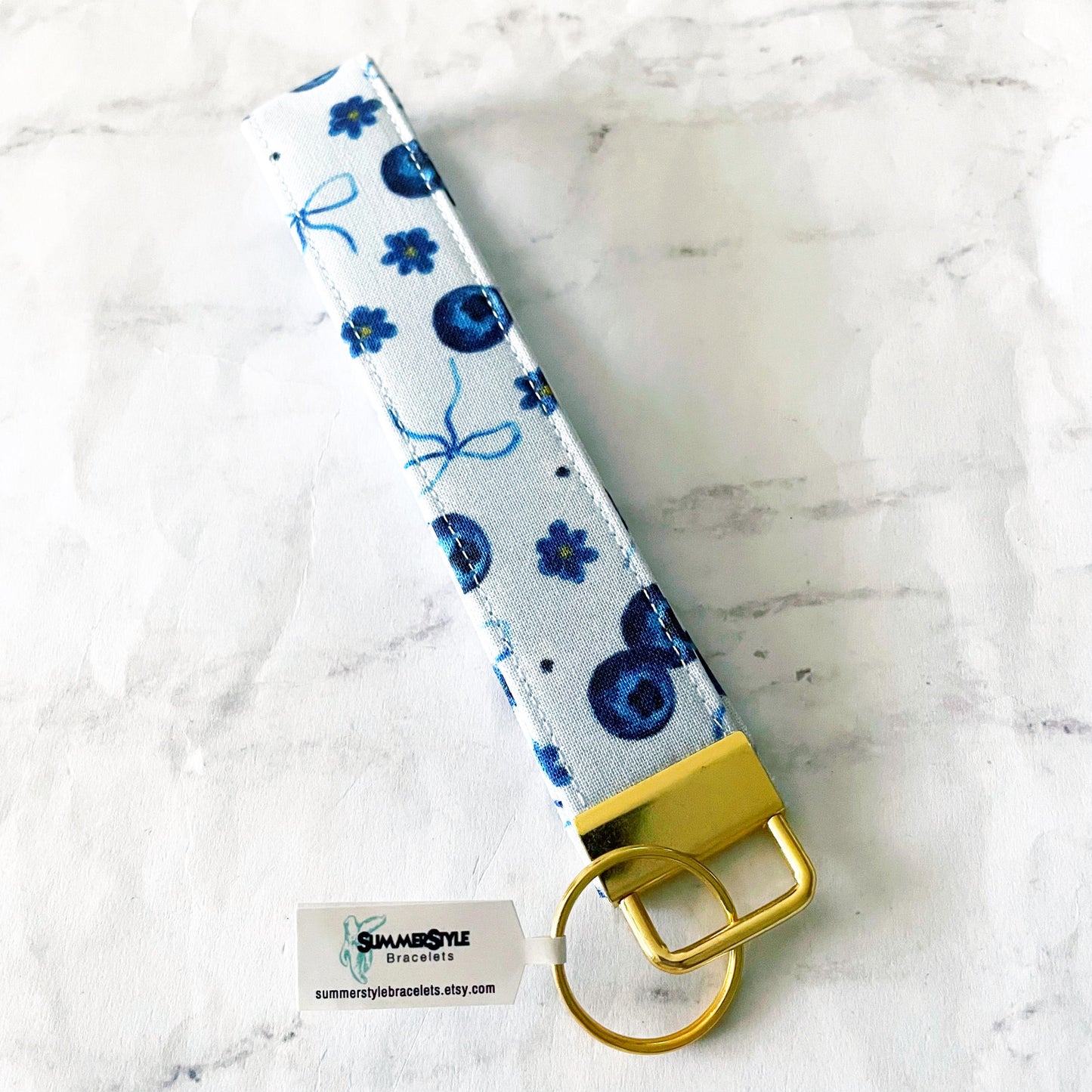 Blueberry Key Fob Wristlet, 6.5in Wristlet Lanyard, Keychain Wristlet, Handmade Lanyard, SummerStyle Bracelets