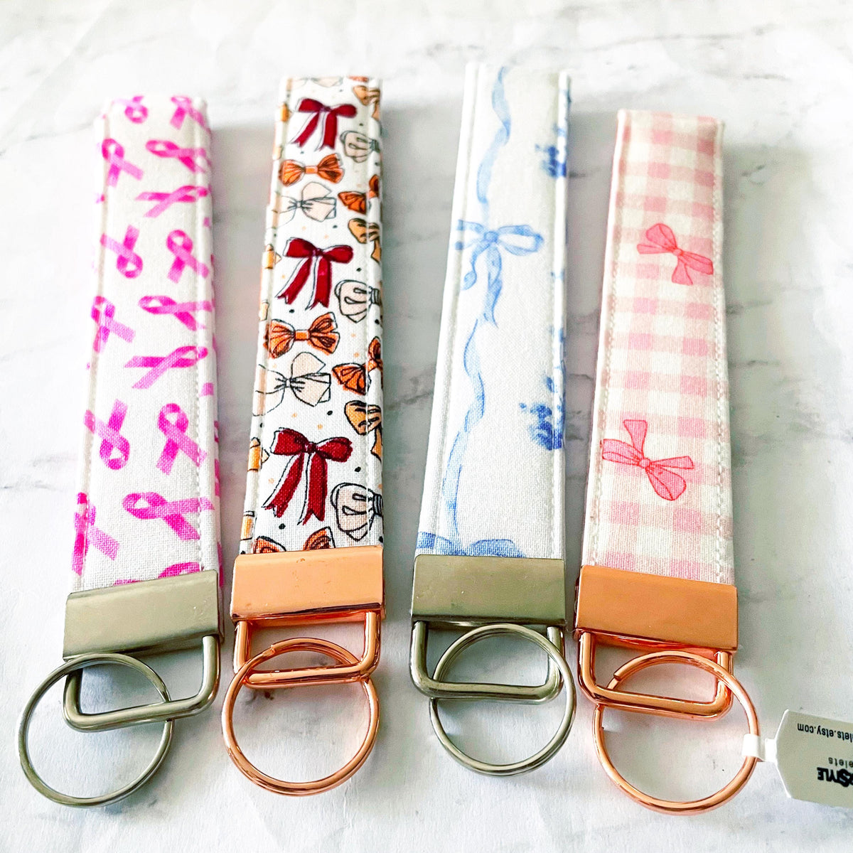 Pink Gingham Bow Key Fob Wristlet, 6.5in Wristlet Lanyard, Keychain Wristlet, Handmade Lanyard, SummerStyle Bracelets