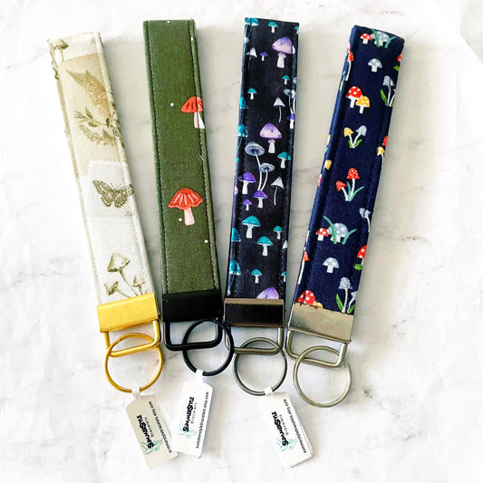 Midnight Mushroom Key Fob Wristlet, 6.5in Wristlet Lanyard, Keychain Wristlet, Handmade Lanyard, Mushroom Gift, SummerStyle Bracelets