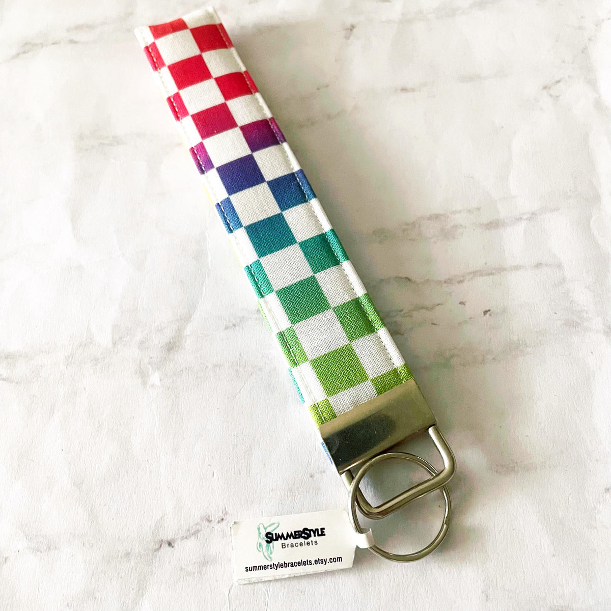 Black & White Checkered Key Fob Wristlet, 6.5in Wristlet Lanyard, Keychain Wristlet, Handmade Lanyard, SummerStyle Bracelets