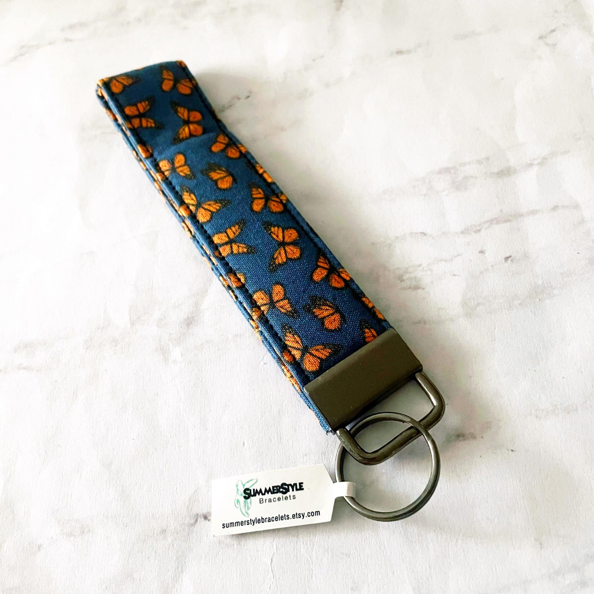 Monarch Butterfly Key Fob Wristlet, 6.5in Wristlet Lanyard, Keychain Wristlet, Butterfly Gift, Handmade Lanyard, SummerStyle Bracelets