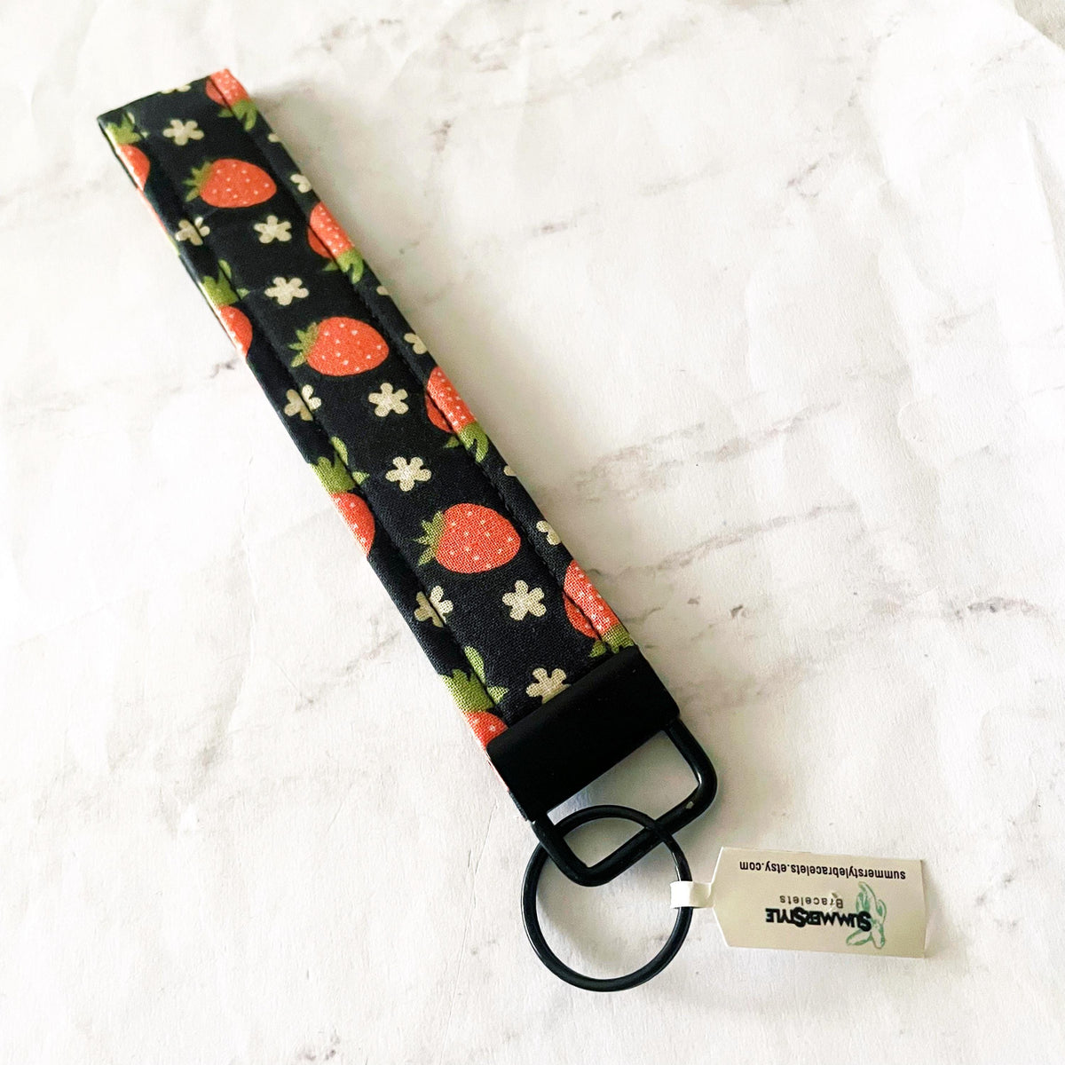 Painted Strawberry Key Fob Wristlet, 6.5in Wristlet Lanyard, Keychain Wristlet, Handmade Lanyard, SummerStyle Bracelets
