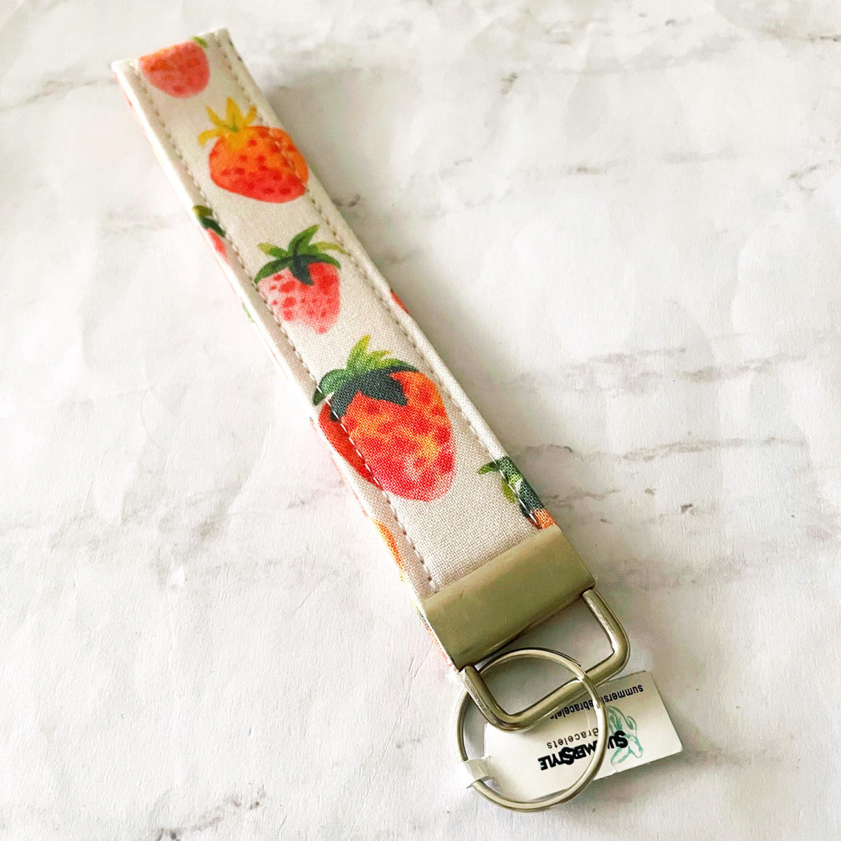 Painted Strawberry Key Fob Wristlet, 6.5in Wristlet Lanyard, Keychain Wristlet, Handmade Lanyard, SummerStyle Bracelets