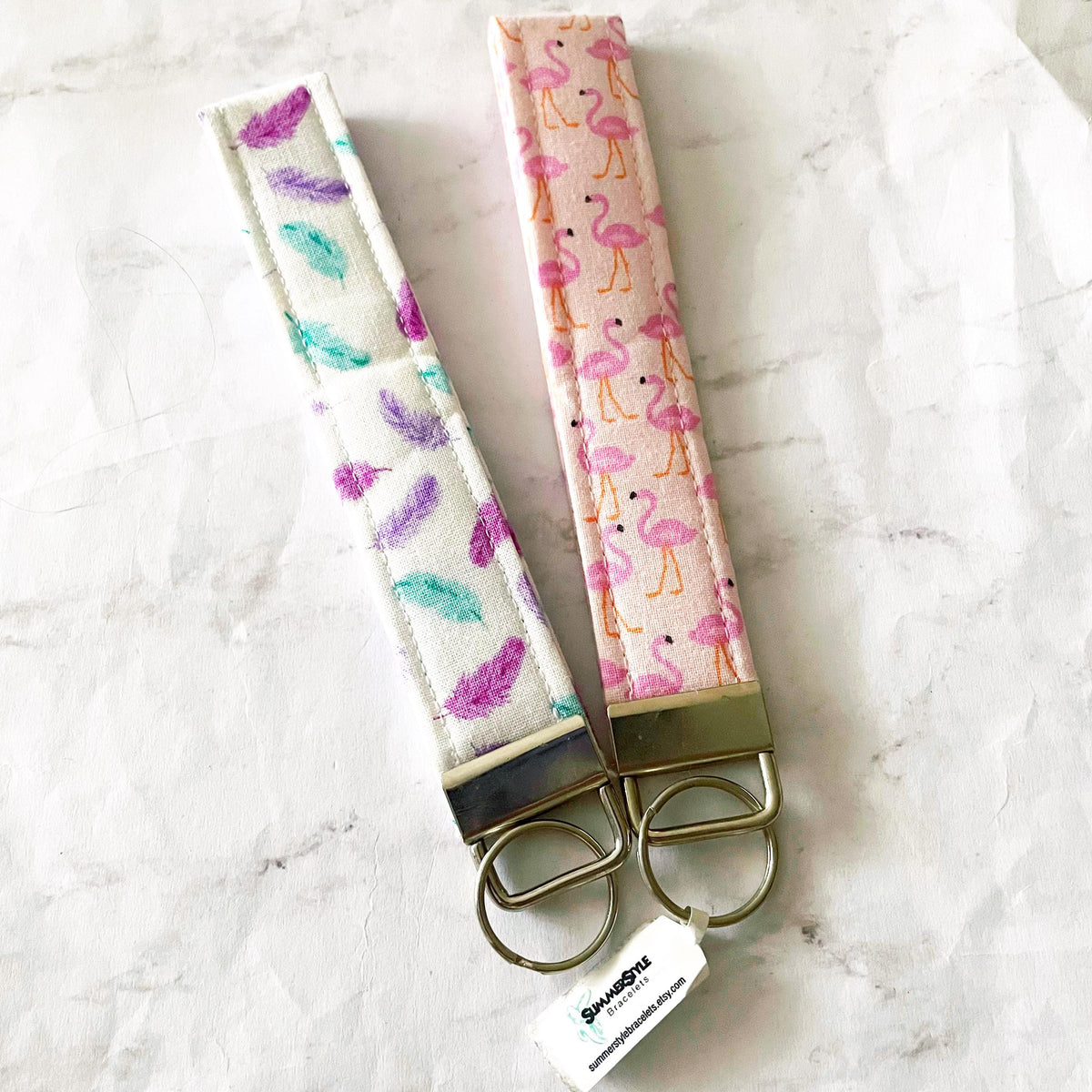 Pink Flamingo Key Fob Wristlet, 6.5in Wristlet Lanyard, Keychain Wristlet, Handmade Lanyard, SummerStyle Bracelets