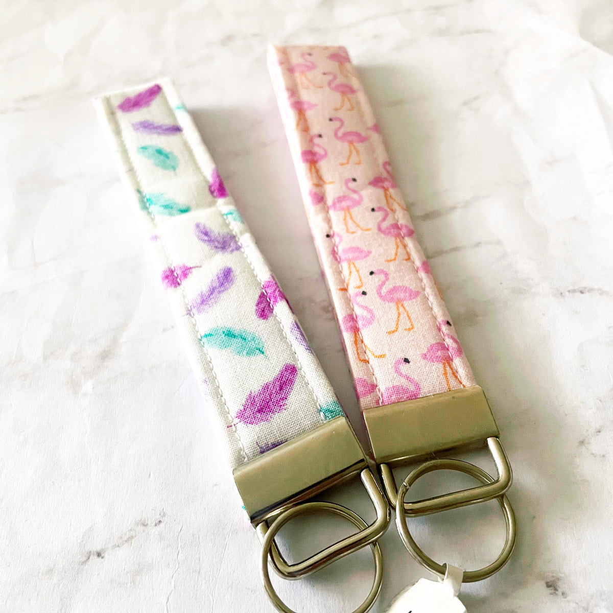 Pink Flamingo Key Fob Wristlet, 6.5in Wristlet Lanyard, Keychain Wristlet, Handmade Lanyard, SummerStyle Bracelets