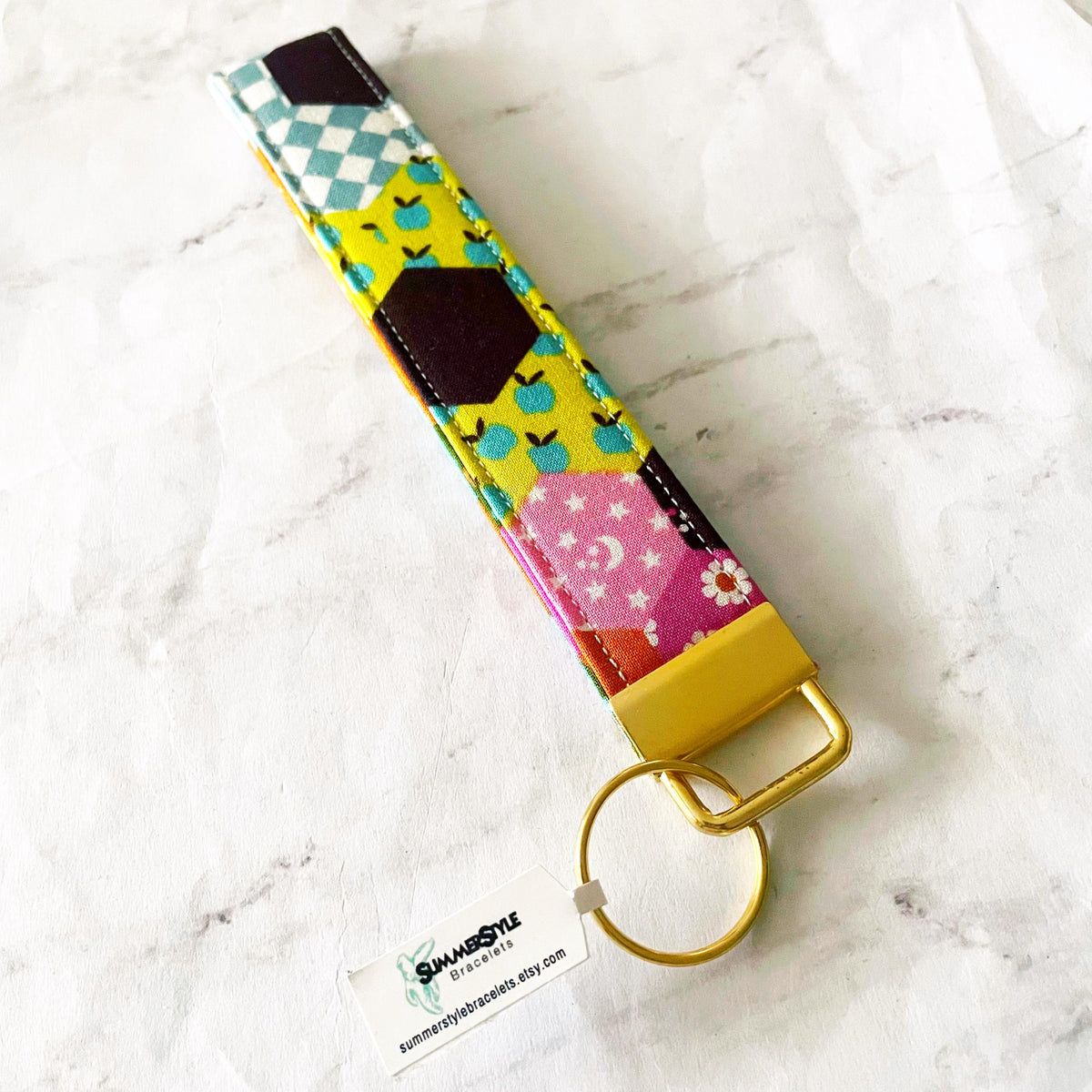 Vintage Blue Tile Key Fob Wristlet, 6.5in Wristlet Lanyard, Keychain Wristlet, Handmade Lanyard, SummerStyle Bracelets
