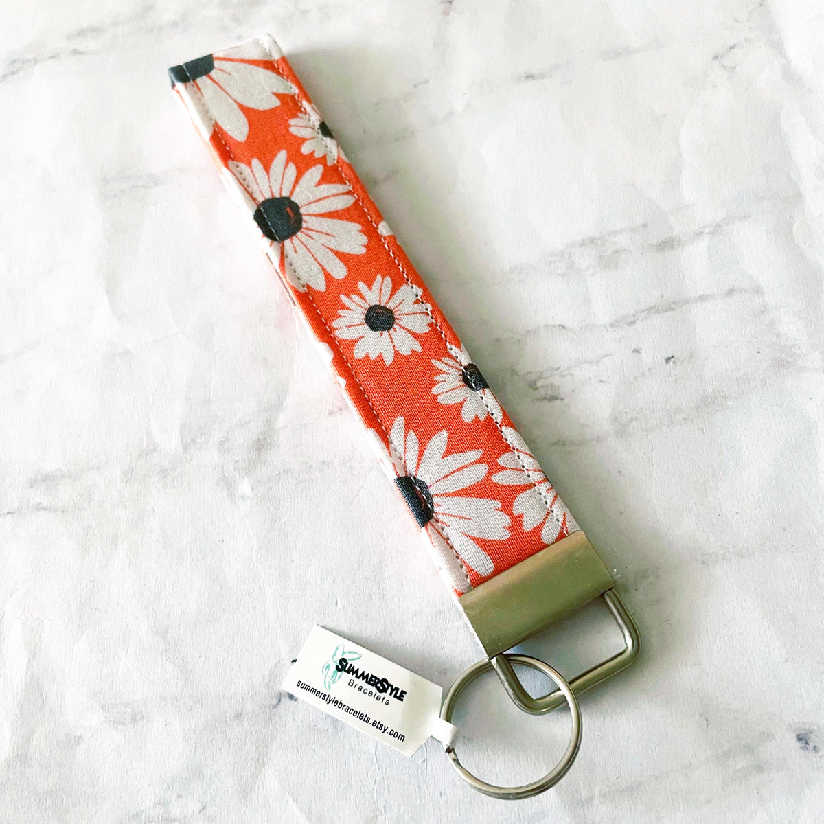 Sage Daisy Key Fob Wristlet, 6.5in Wristlet Lanyard, Keychain Wristlet, Handmade Lanyard, SummerStyle Bracelets