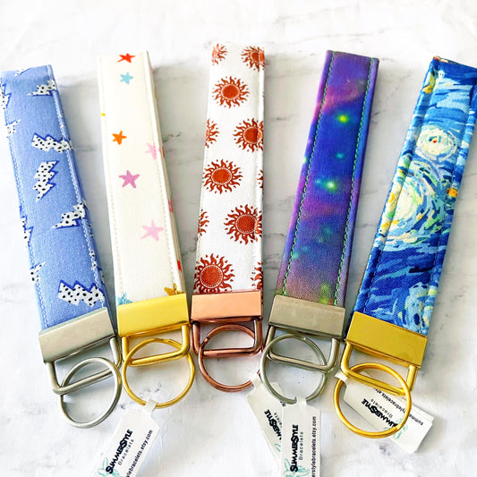 Golden Sun Key Fob Wristlet, 6.5in Wristlet Lanyard, Keychain Wristlet, Handmade Lanyard, SummerStyle Bracelets