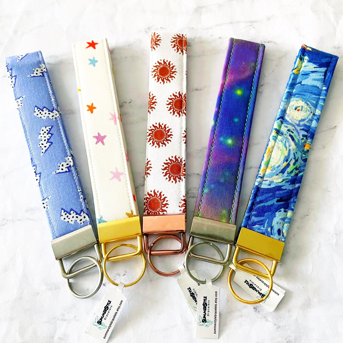 Golden Sun Key Fob Wristlet, 6.5in Wristlet Lanyard, Keychain Wristlet, Handmade Lanyard, SummerStyle Bracelets