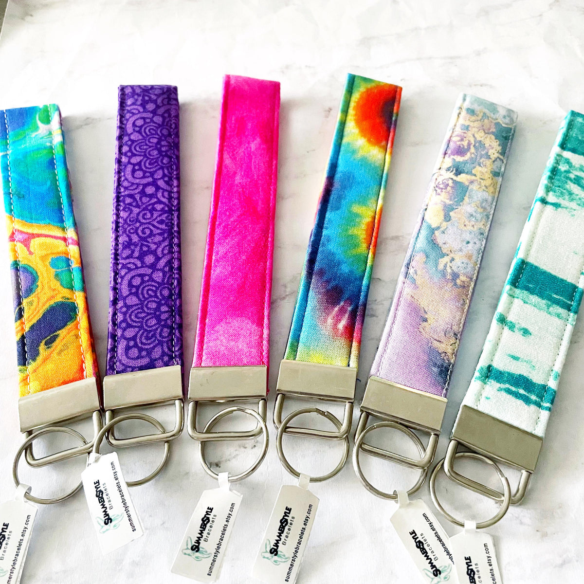 Rainbow Tie Dye Key Fob Wristlet, 6.5in Wristlet Lanyard, Keychain Wristlet, Handmade Lanyard, SummerStyle Bracelets