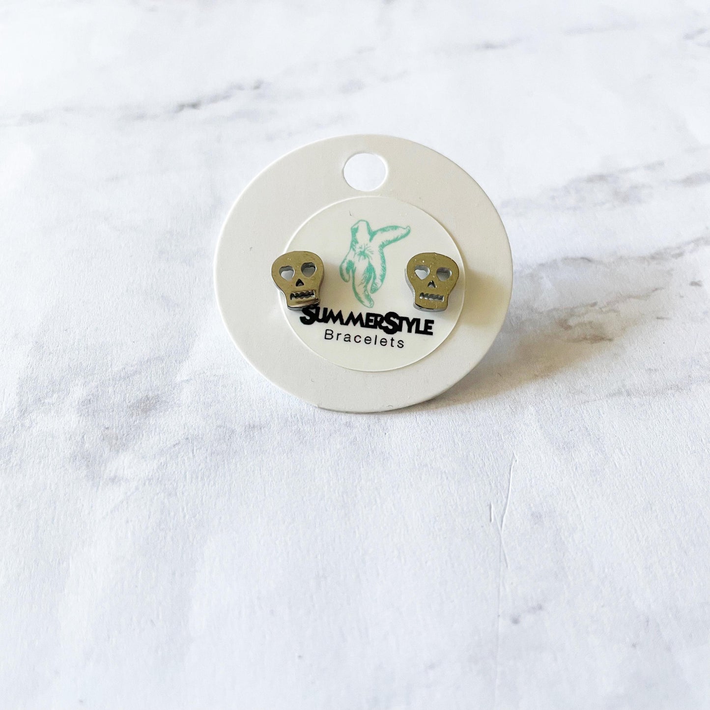 Silver Skull Stud Earrings, Stainless Steel Earrings, Spooky Earrings, Halloween Earrings, SummerStyle Bracelets