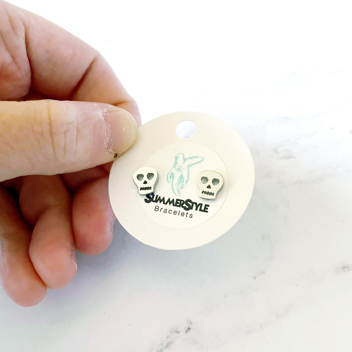 Silver Skull Stud Earrings, Stainless Steel Earrings, Spooky Earrings, Halloween Earrings, SummerStyle Bracelets