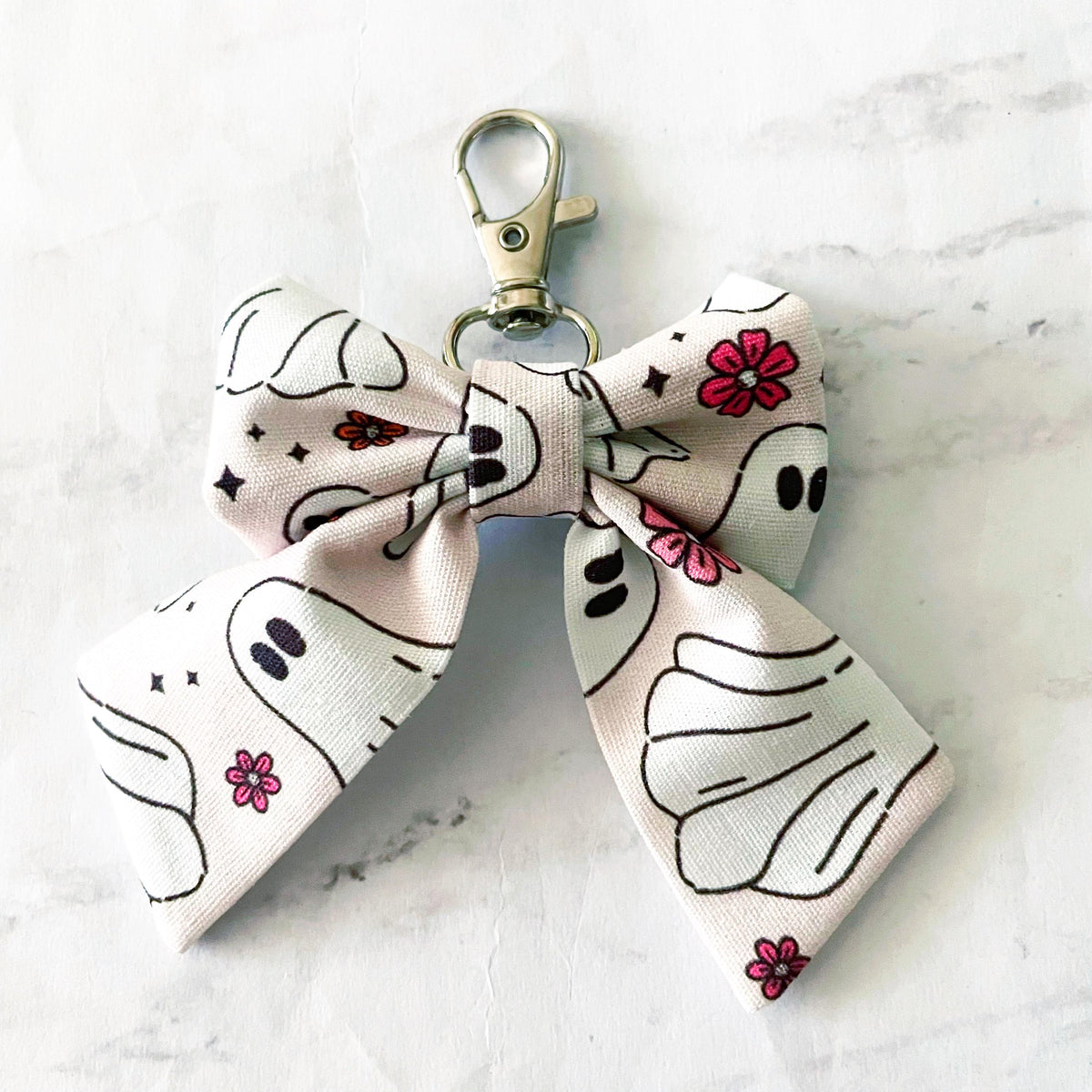 Ghost, Pumpkins, & Flowers Oh My Mini Bow Bag Charm, Bow Keychain, Girly Halloween, SummerStyle Bracelets