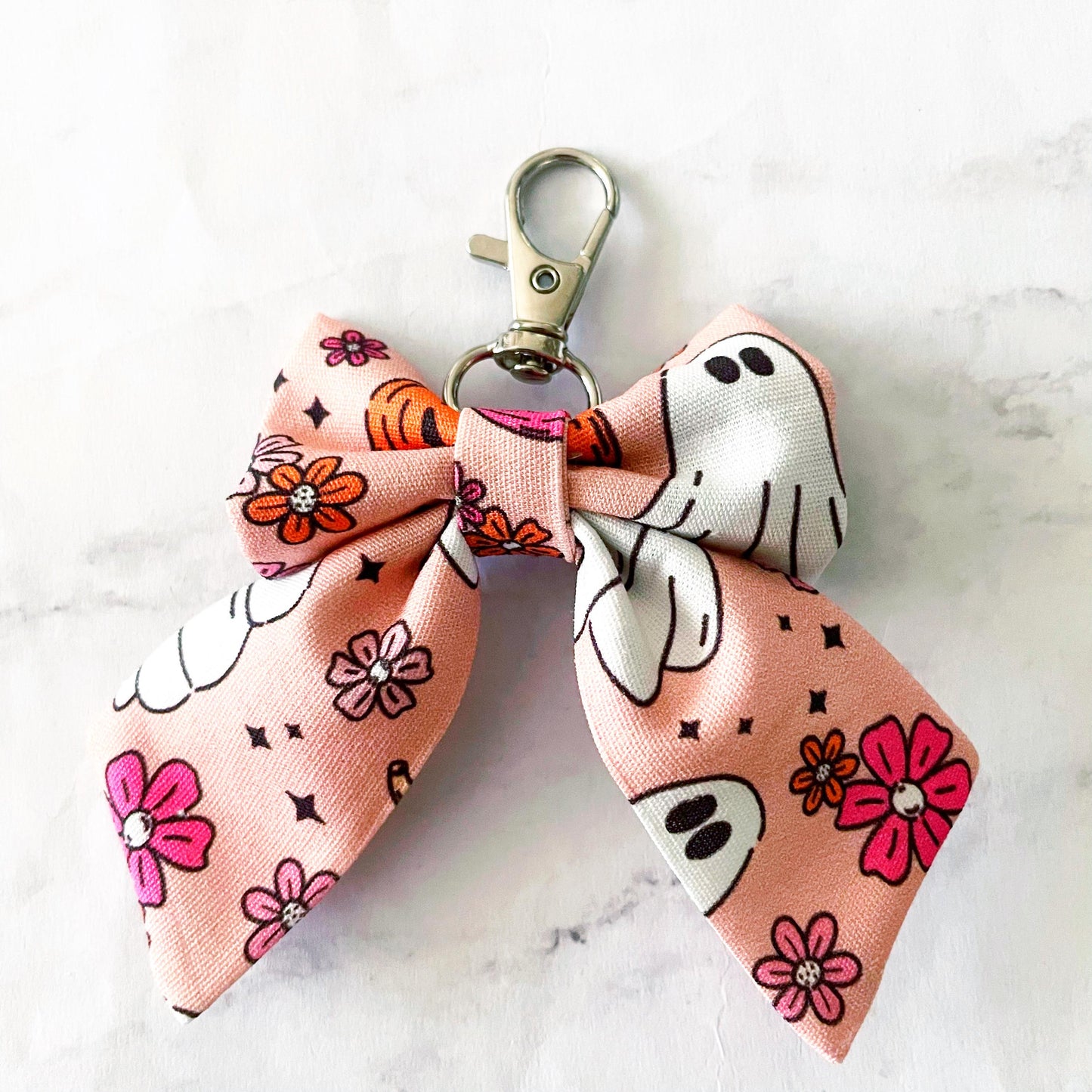 Ghost, Pumpkins, & Flowers Oh My Mini Bow Bag Charm, Bow Keychain, Girly Halloween, SummerStyle Bracelets
