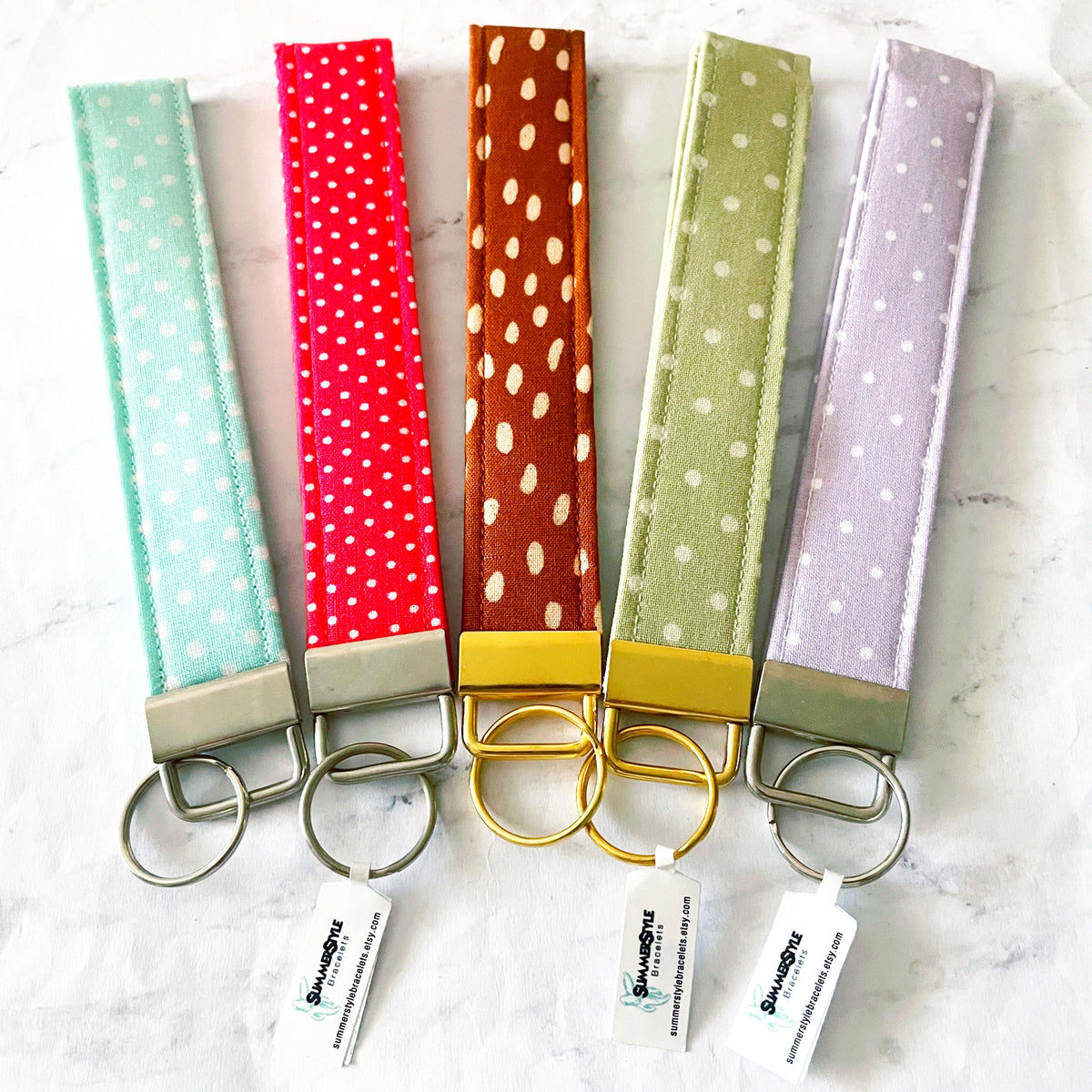 Polka Dot Key Fob Wristlet, 6.5in Wristlet Lanyard, Keychain Wristlet, Handmade Lanyard, SummerStyle Bracelets