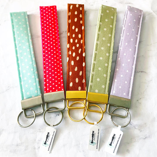 Polka Dot Key Fob Wristlet, 6.5in Wristlet Lanyard, Keychain Wristlet, Handmade Lanyard, SummerStyle Bracelets