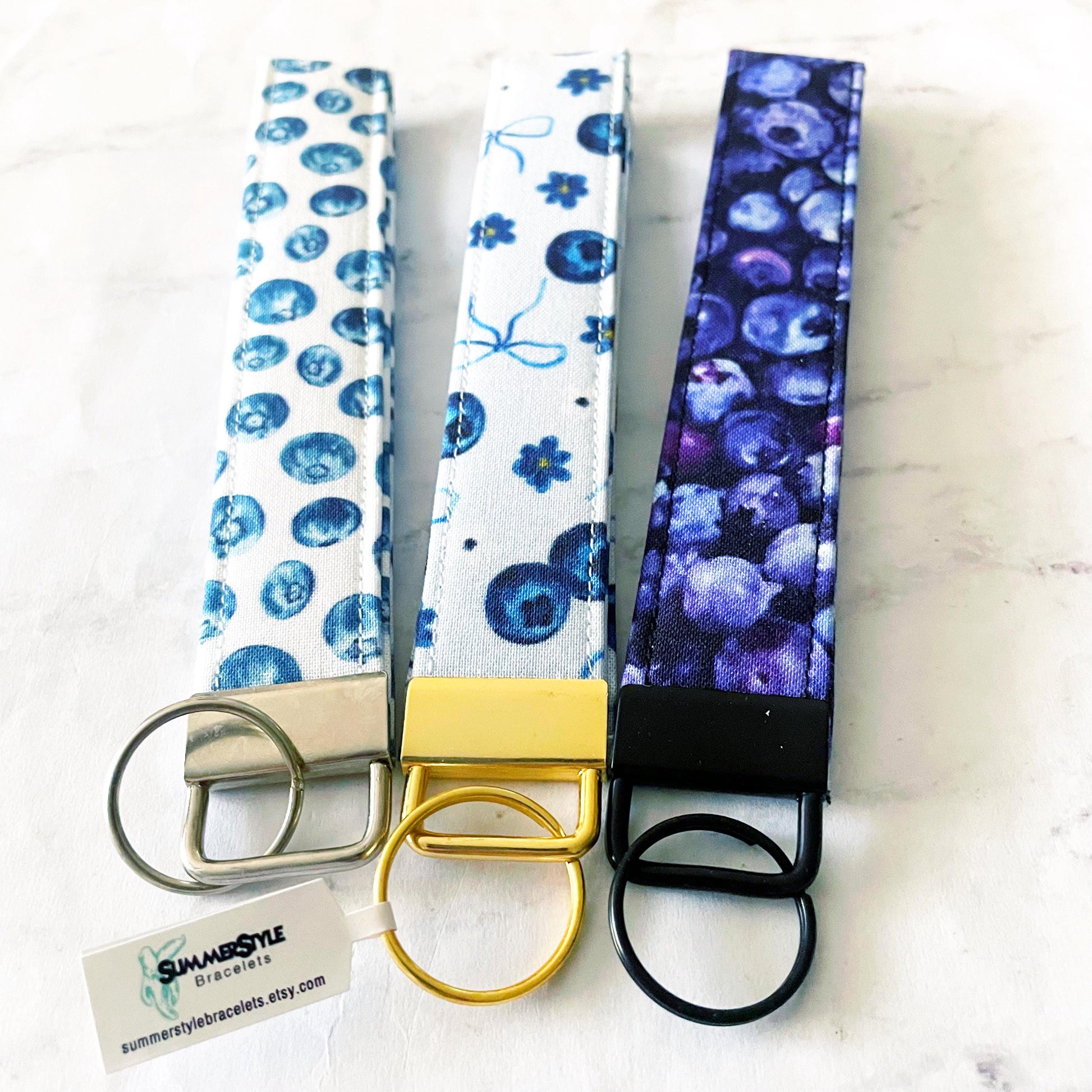 Blueberry Key Fob Wristlet, 6.5in Wristlet Lanyard, Keychain Wristlet, Handmade Lanyard, SummerStyle Bracelets