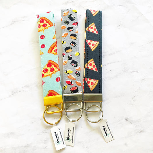 Aqua Pizza Key Fob Wristlet, 6.5in Wristlet Lanyard, Keychain Wristlet, Handmade Lanyard, SummerStyle Bracelets