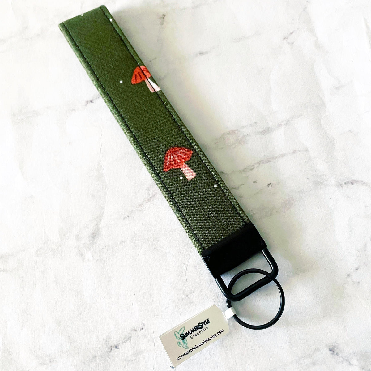 Midnight Mushroom Key Fob Wristlet, 6.5in Wristlet Lanyard, Keychain Wristlet, Handmade Lanyard, Mushroom Gift, SummerStyle Bracelets
