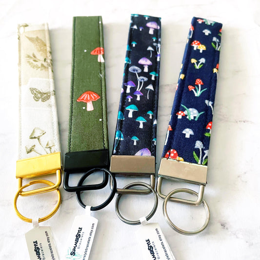 Midnight Mushroom Key Fob Wristlet, 6.5in Wristlet Lanyard, Keychain Wristlet, Handmade Lanyard, Mushroom Gift, SummerStyle Bracelets