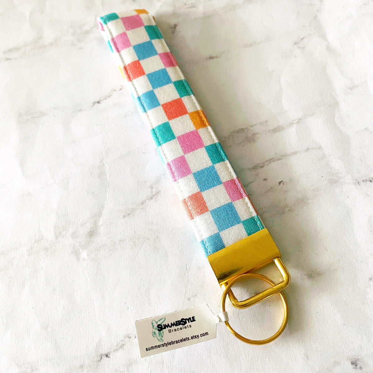 Black & White Checkered Key Fob Wristlet, 6.5in Wristlet Lanyard, Keychain Wristlet, Handmade Lanyard, SummerStyle Bracelets
