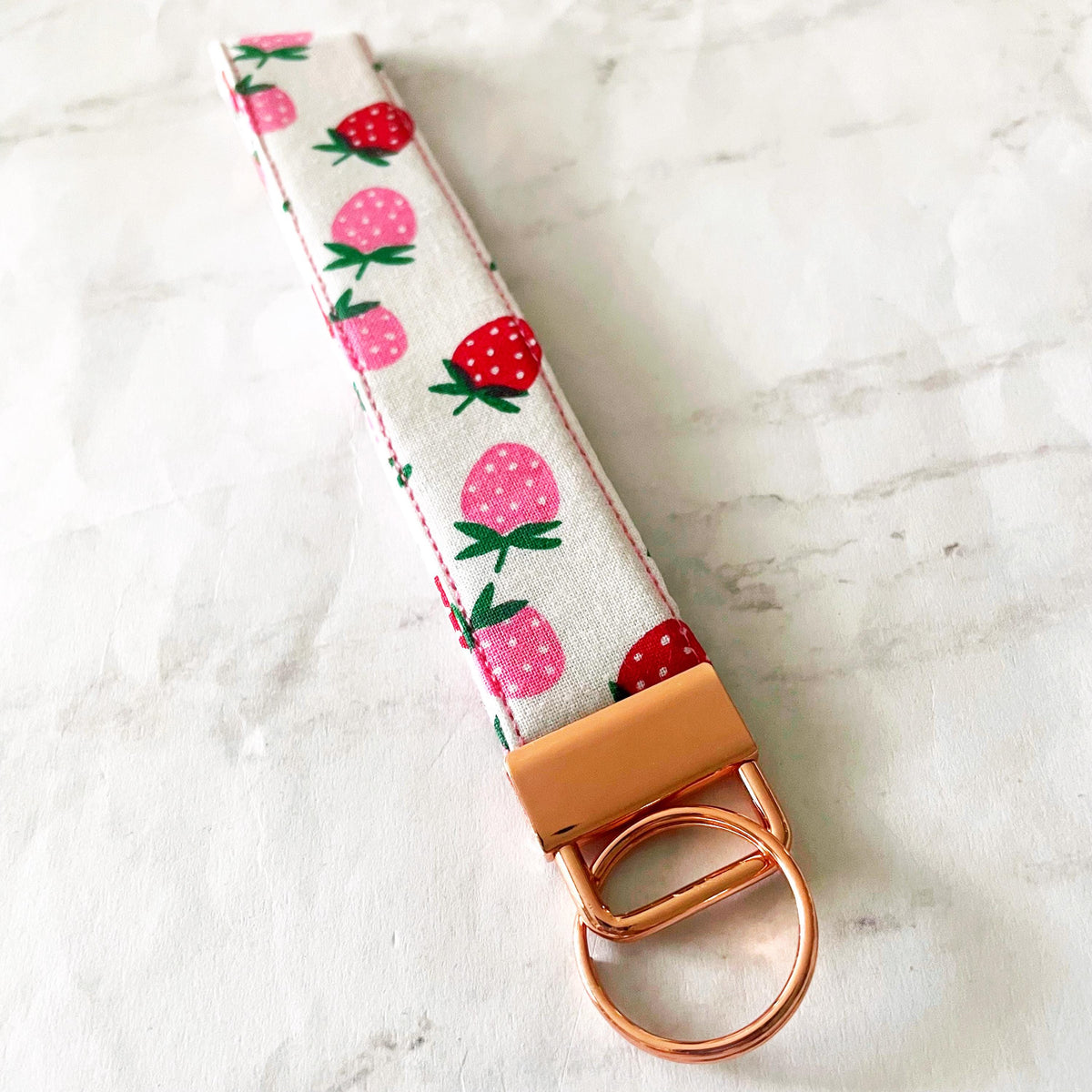Painted Strawberry Key Fob Wristlet, 6.5in Wristlet Lanyard, Keychain Wristlet, Handmade Lanyard, SummerStyle Bracelets