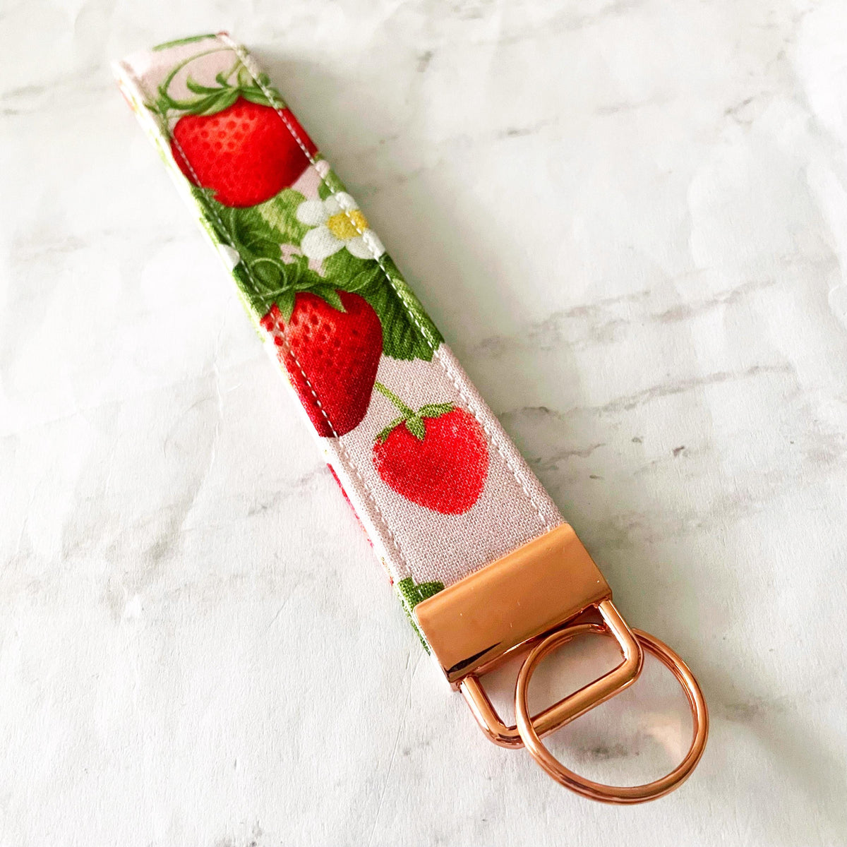 Painted Strawberry Key Fob Wristlet, 6.5in Wristlet Lanyard, Keychain Wristlet, Handmade Lanyard, SummerStyle Bracelets
